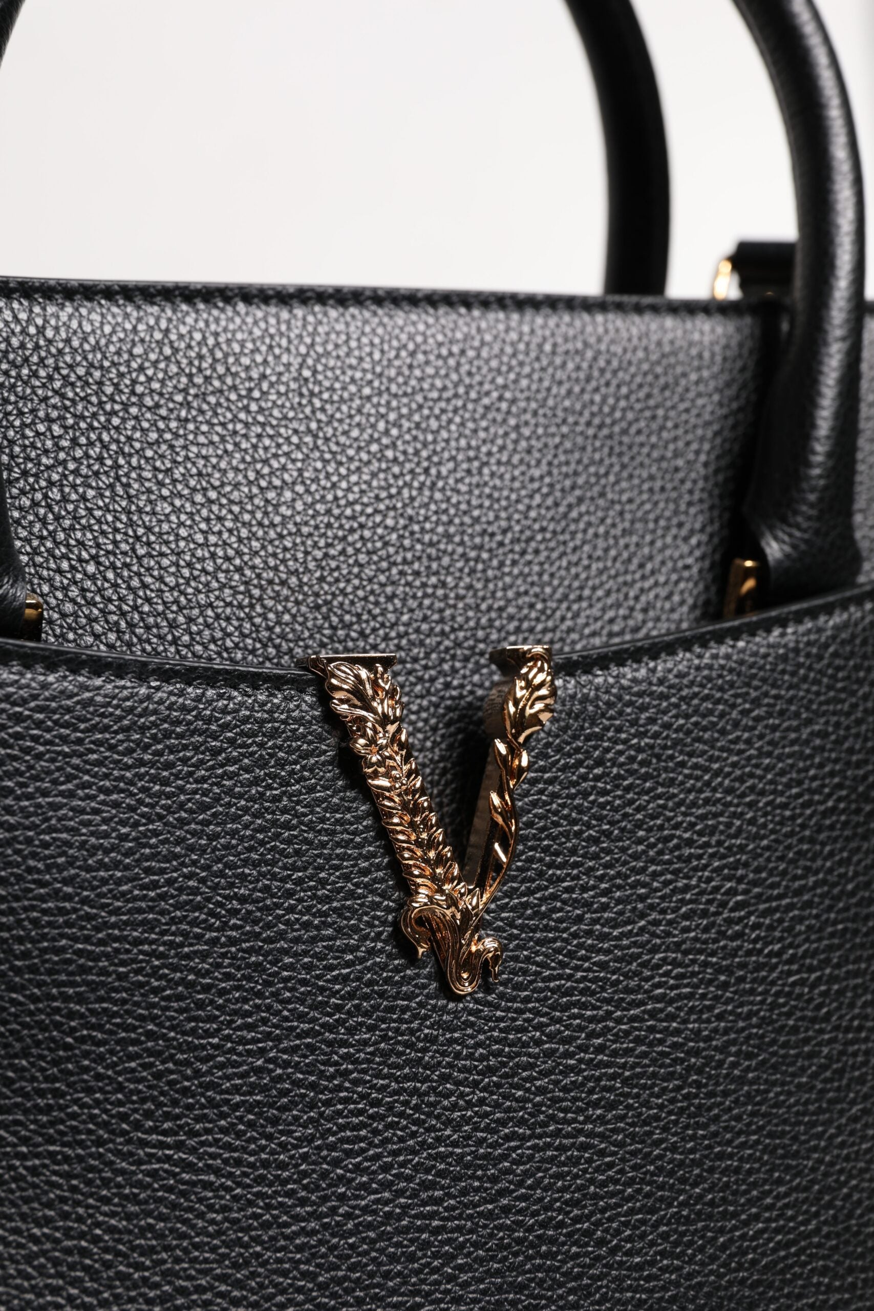 Versace Black Large Leather Top Handle Shoulder Crossbody Women's Bag