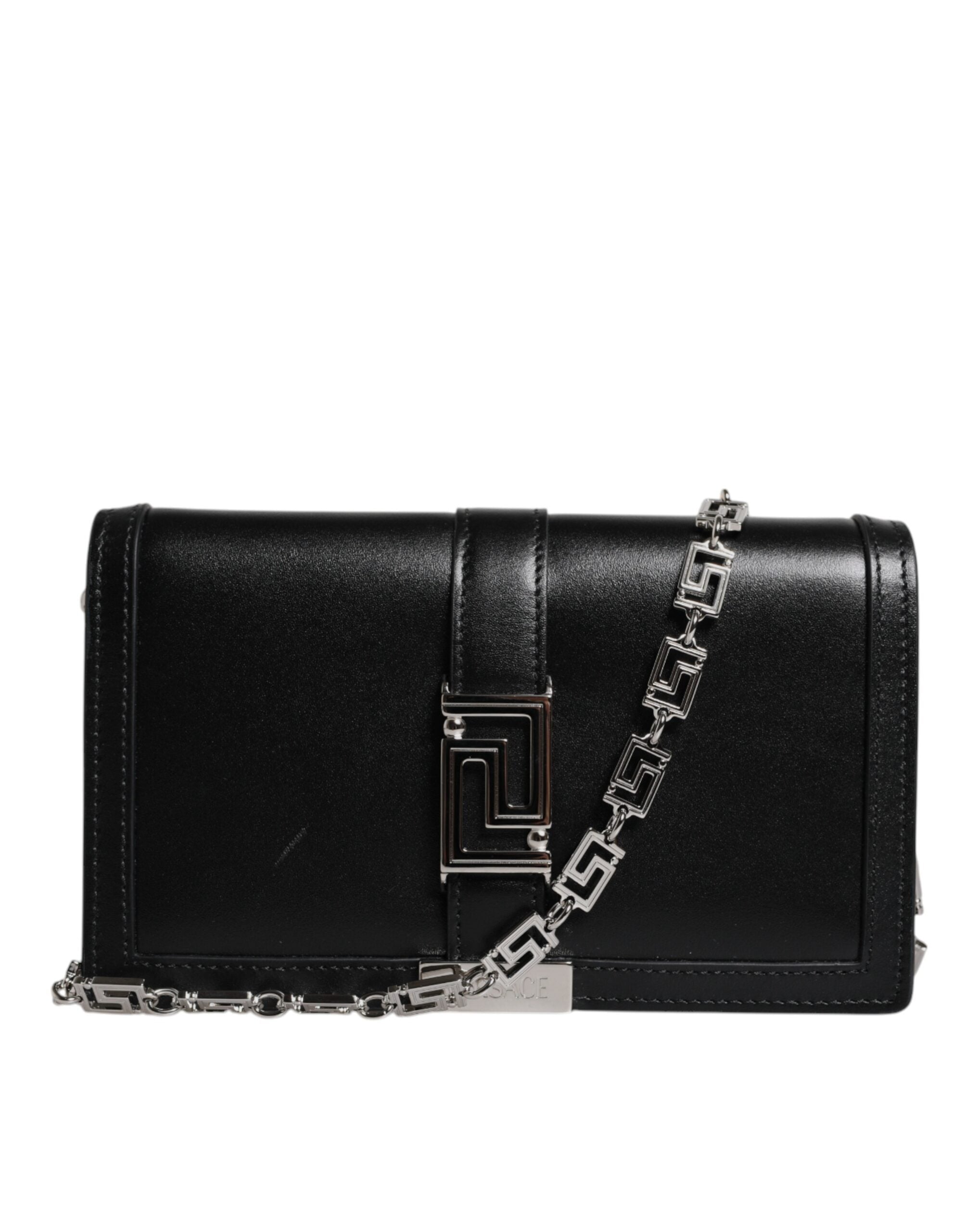 Versace Black Calfskin Leather Chain Strap Shoulder Crossbody Women's Bag