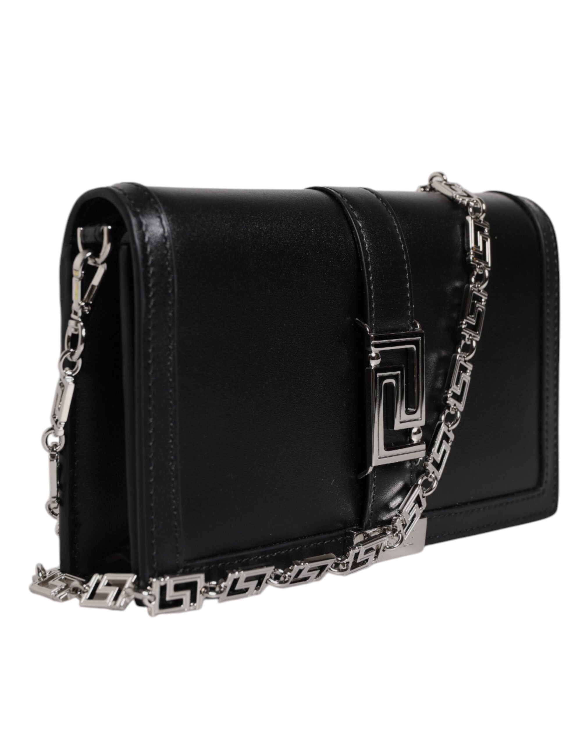 Versace Black Calfskin Leather Chain Strap Shoulder Crossbody Women's Bag