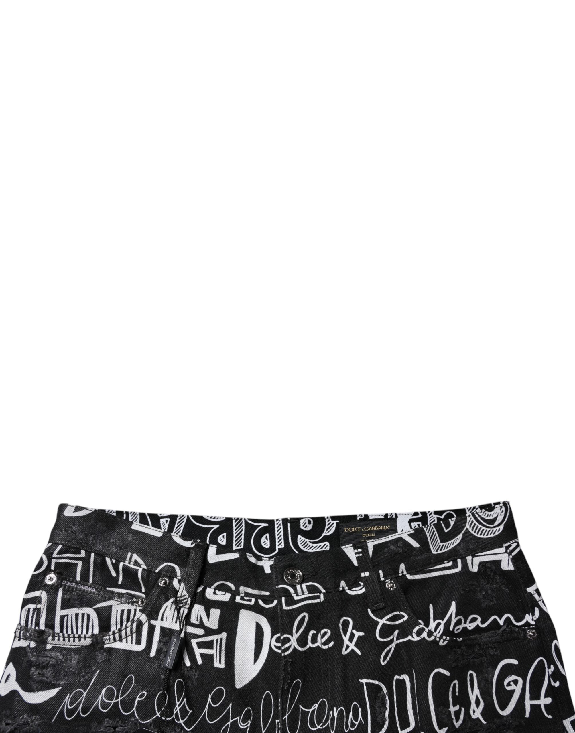 Dolce & Gabbana Black Cotton Logo Print Straight Denim Men's Jeans