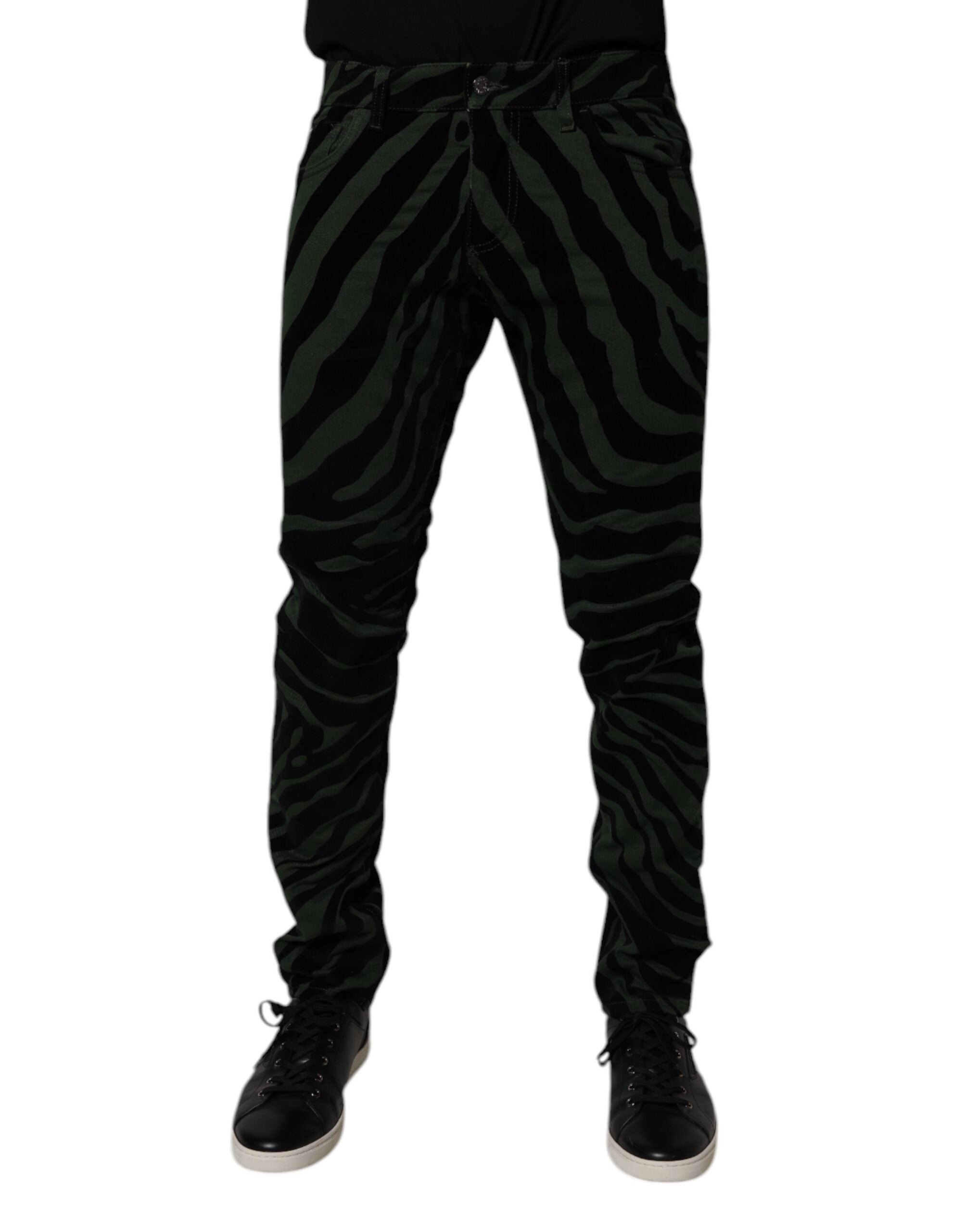 Dolce & Gabbana Black Green Stripes Cotton Skinny Denim Men's Jeans