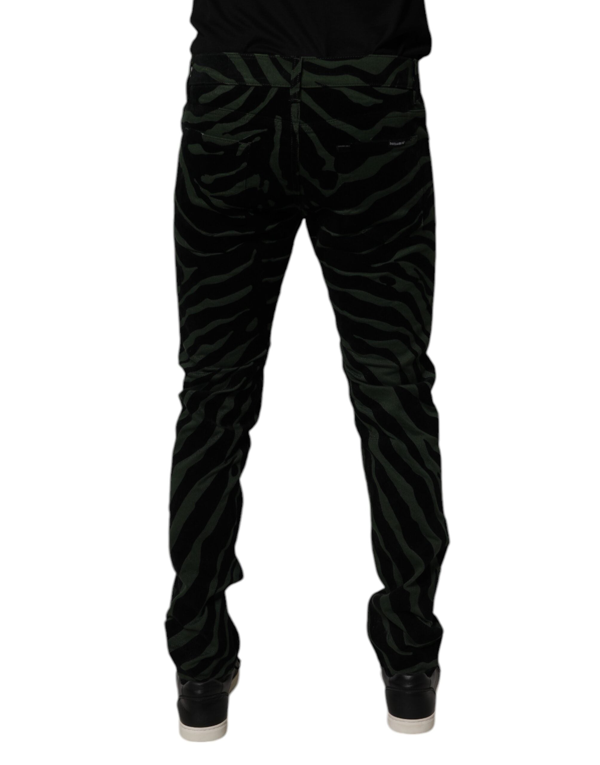 Dolce & Gabbana Black Green Stripes Cotton Skinny Denim Men's Jeans