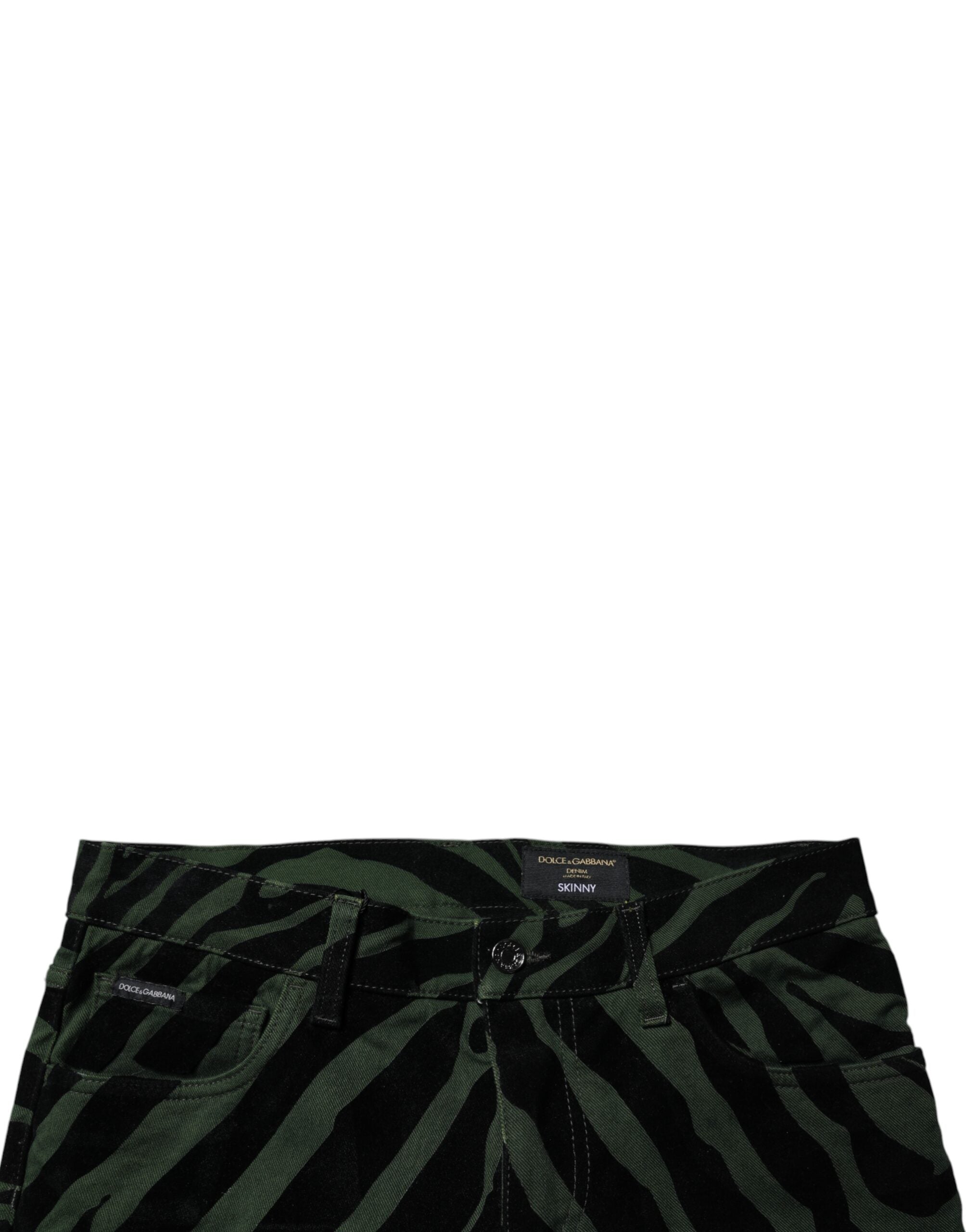 Dolce & Gabbana Black Green Stripes Cotton Skinny Denim Men's Jeans