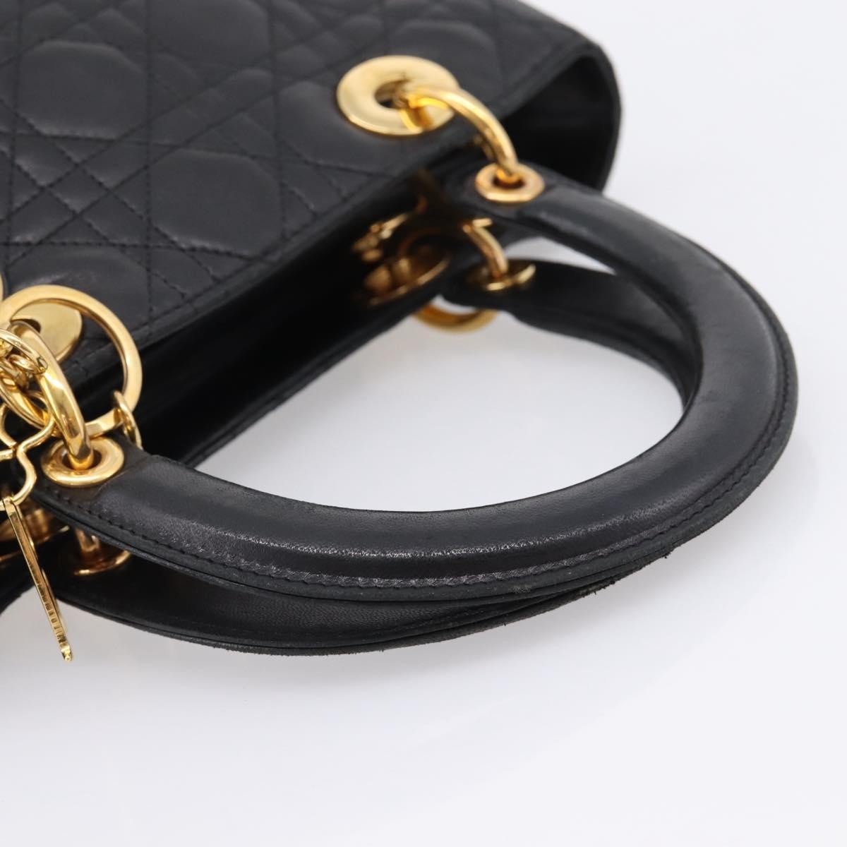 Christian Dior Vintage Lady Dior Leather Black Leather Handbag (Pre-Owned)