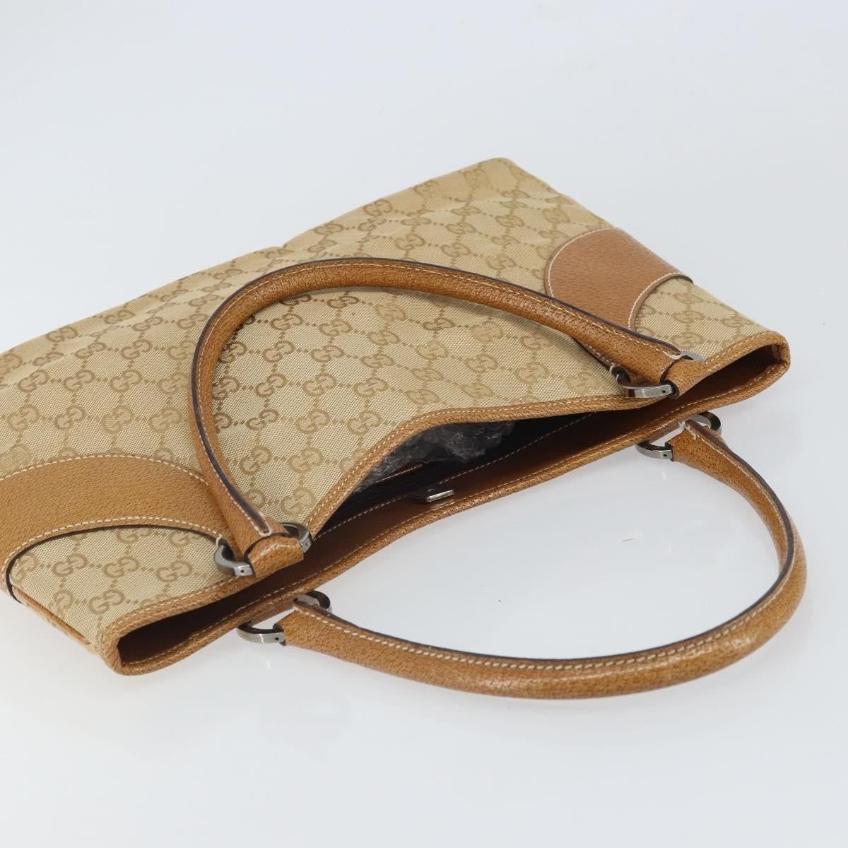 Gucci Vintage Ring Tote Gg Canvas With Leather Beige Canvas Tote Bag Bag (Pre-Owned)