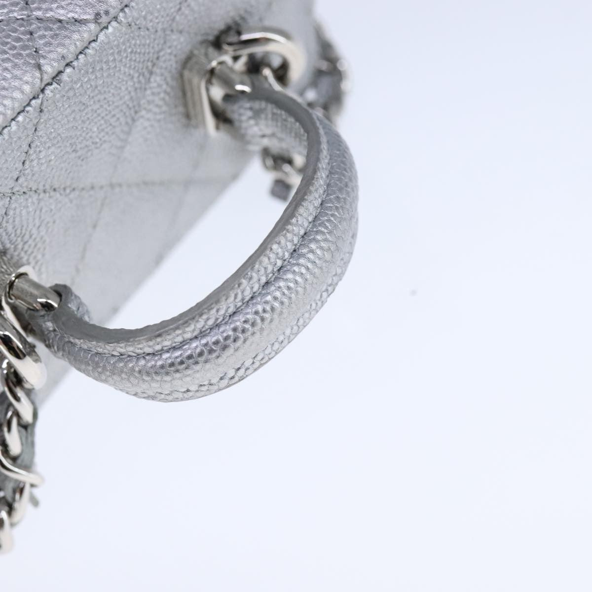 Chanel Classic Vanity Case With Chain Quilted Caviar Silver Leather Shoulder Bag Bag (Pre-Owned)
