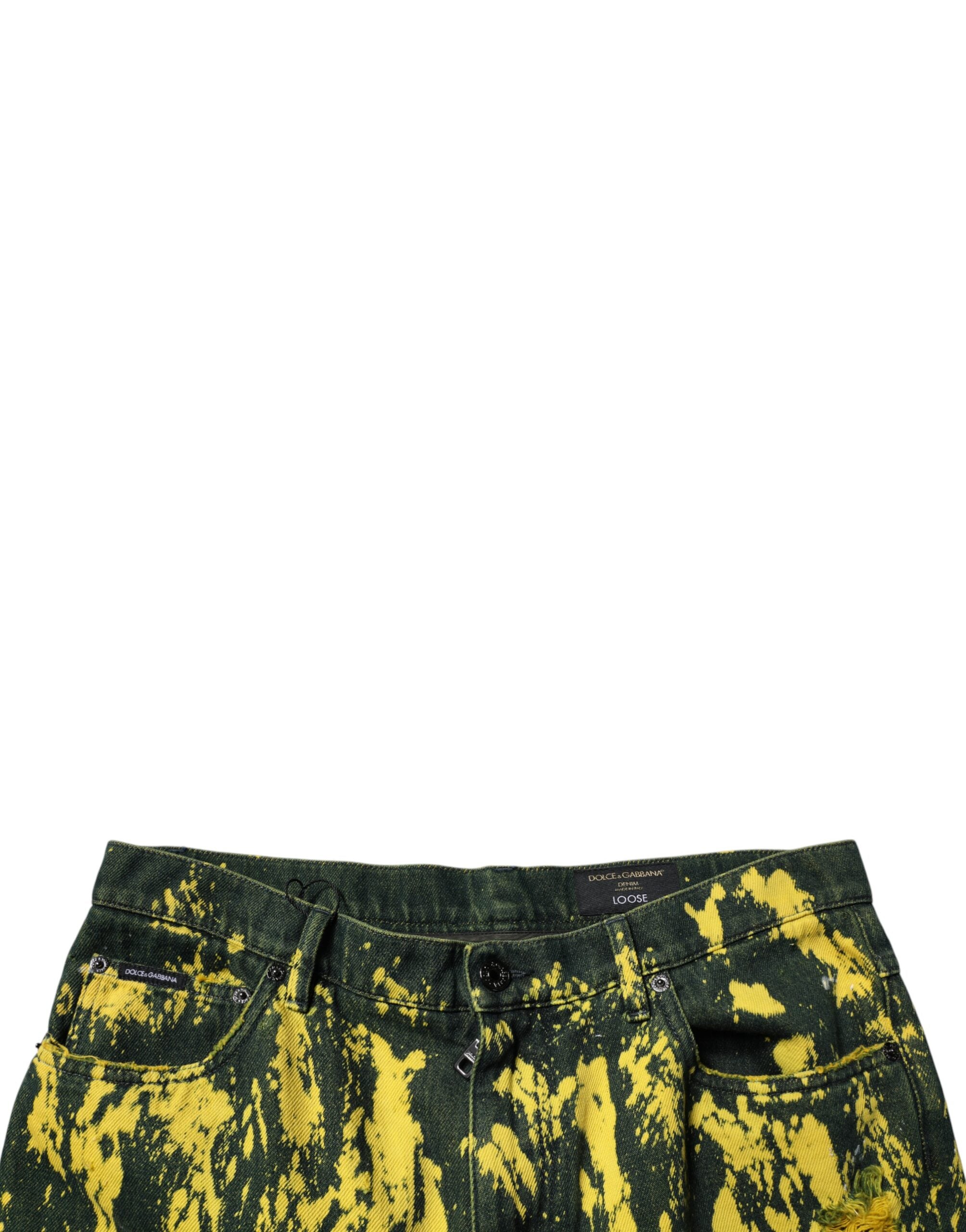 Dolce & Gabbana Black Yellow Tie Dye Tattered Skinny Men Denim Men's Jeans
