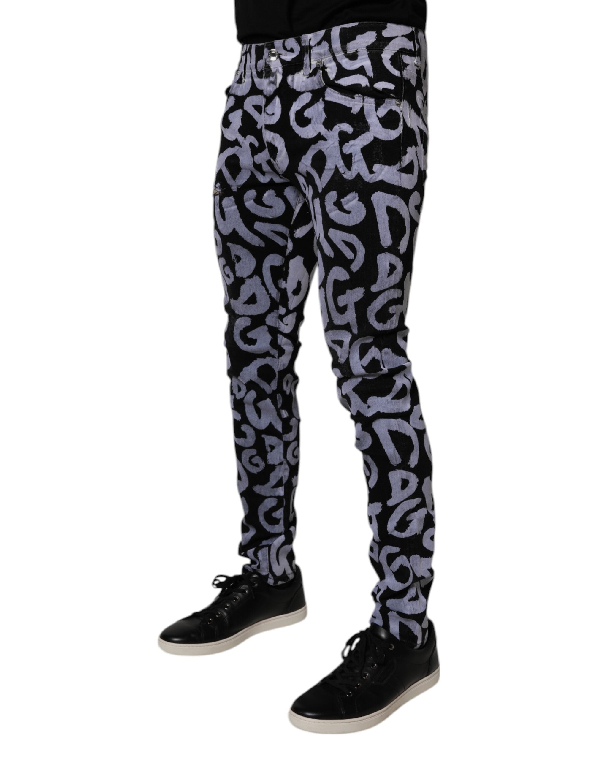Dolce & Gabbana Black Logo Monogram Cotton Skinny Denim Men's Jeans