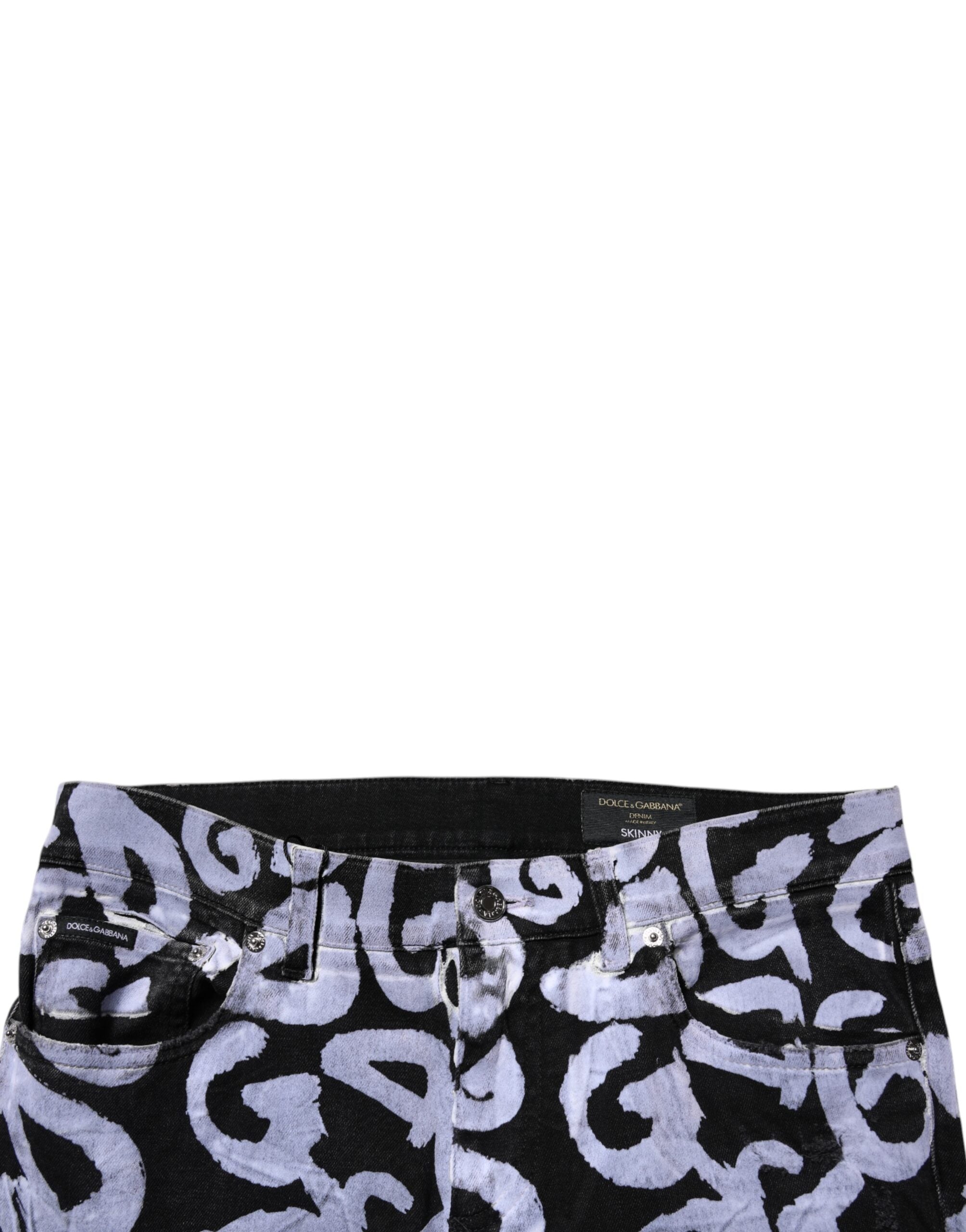 Dolce & Gabbana Black Logo Monogram Cotton Skinny Denim Men's Jeans