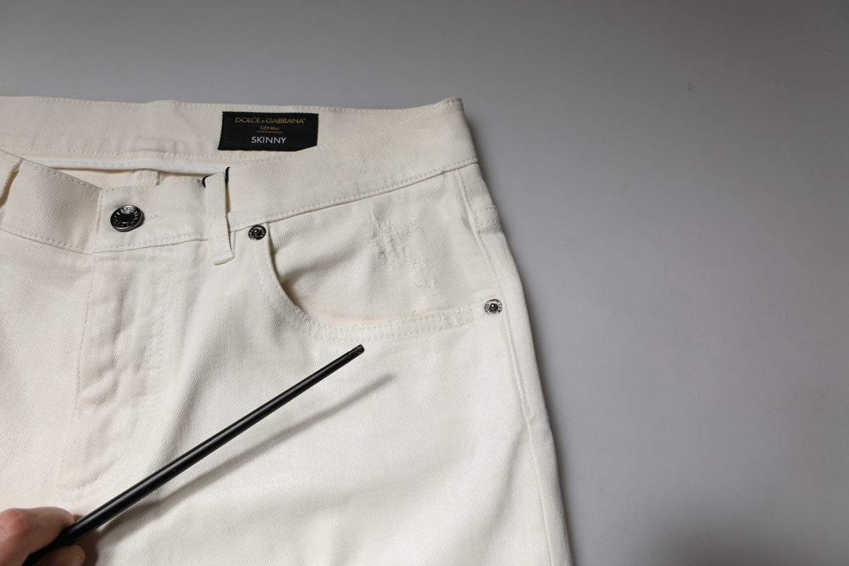 Dolce & Gabbana Off White Cotton Stretch Skinny Denim Men's Jeans (Pre-Owned)