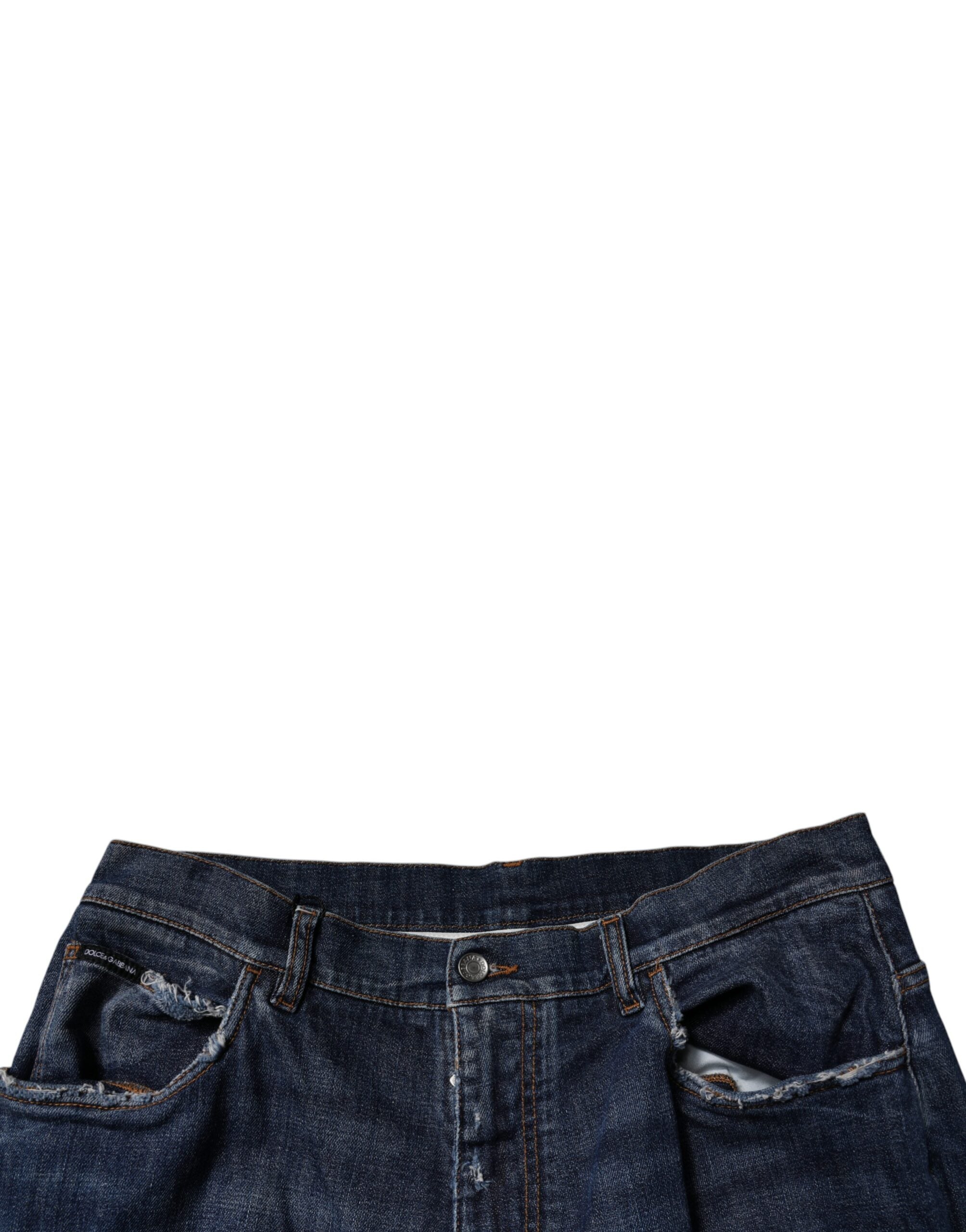 Dolce & Gabbana Dark Blue Tattered Wide Leg Men Denim Men's Jeans