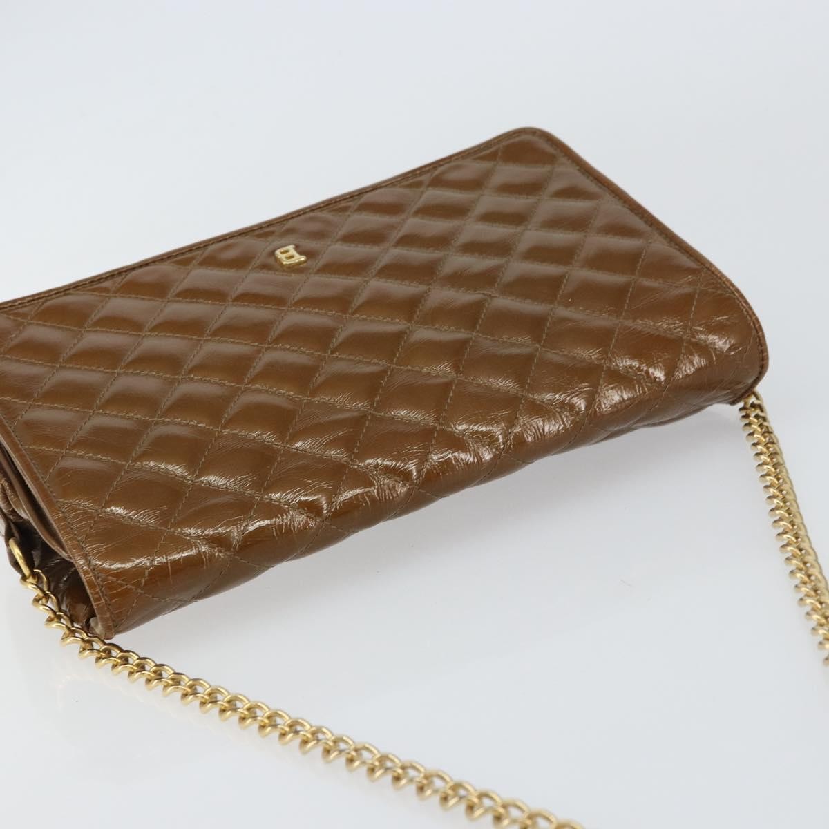 Bally Vintage Chain Quilted Patent Leather Brown Patent_Leather Shoulder Bag Bag (Pre-Owned)