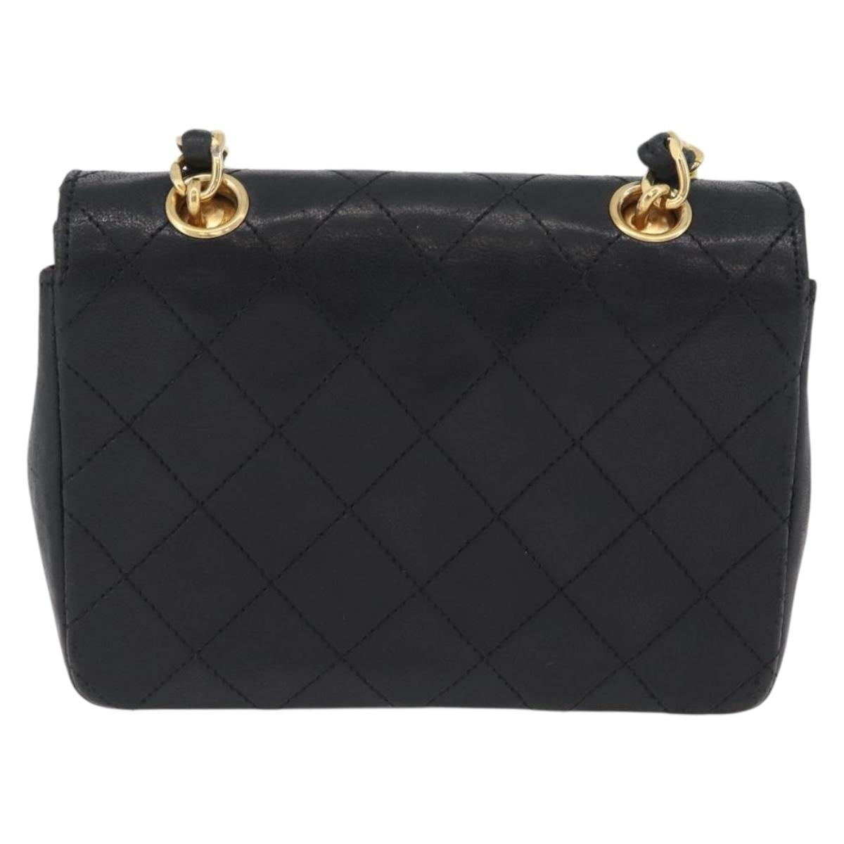Chanel Vintage Square Cc Flap Quilted Lambskin Black Leather Shoulder Bag Bag (Pre-Owned)