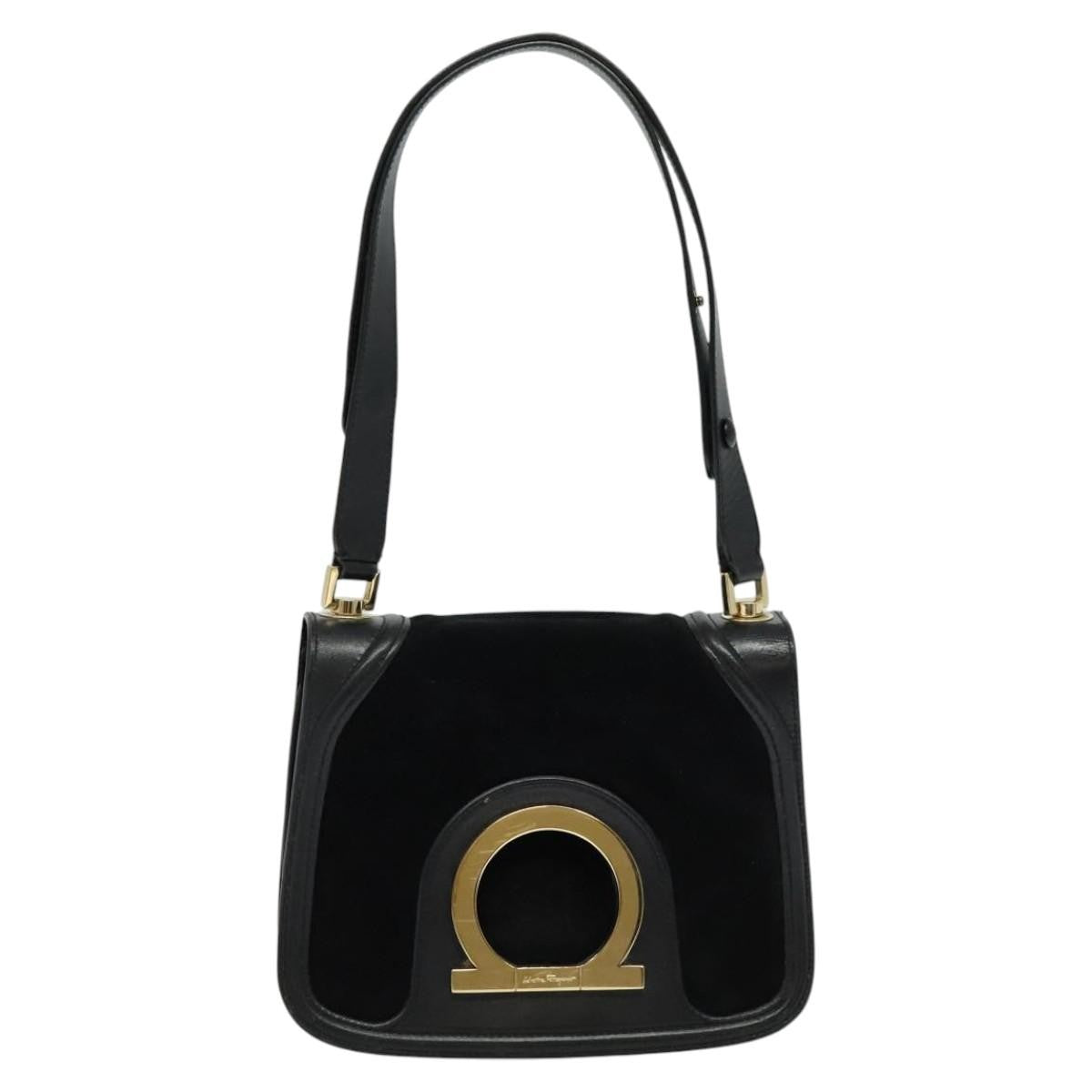 Salvatore Ferragamo Gancini Suede Black Suede Shoulder Bag Bag (Pre-Owned)