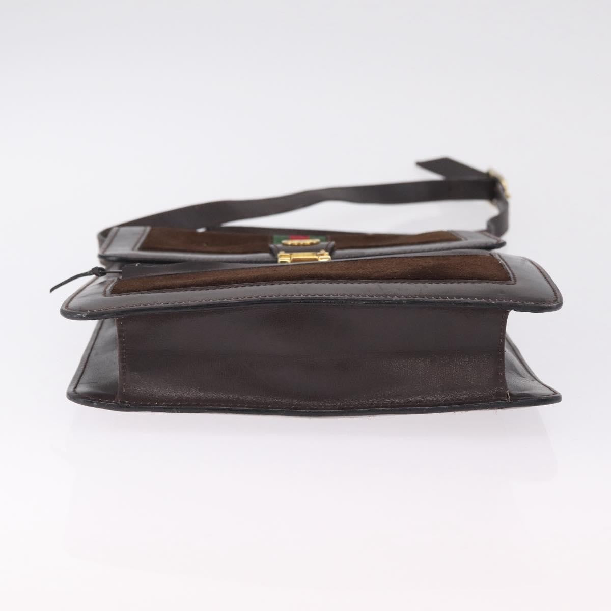 Gucci Vintage Web Sherry Line Suede Brown Suede Handbag (Pre-Owned)
