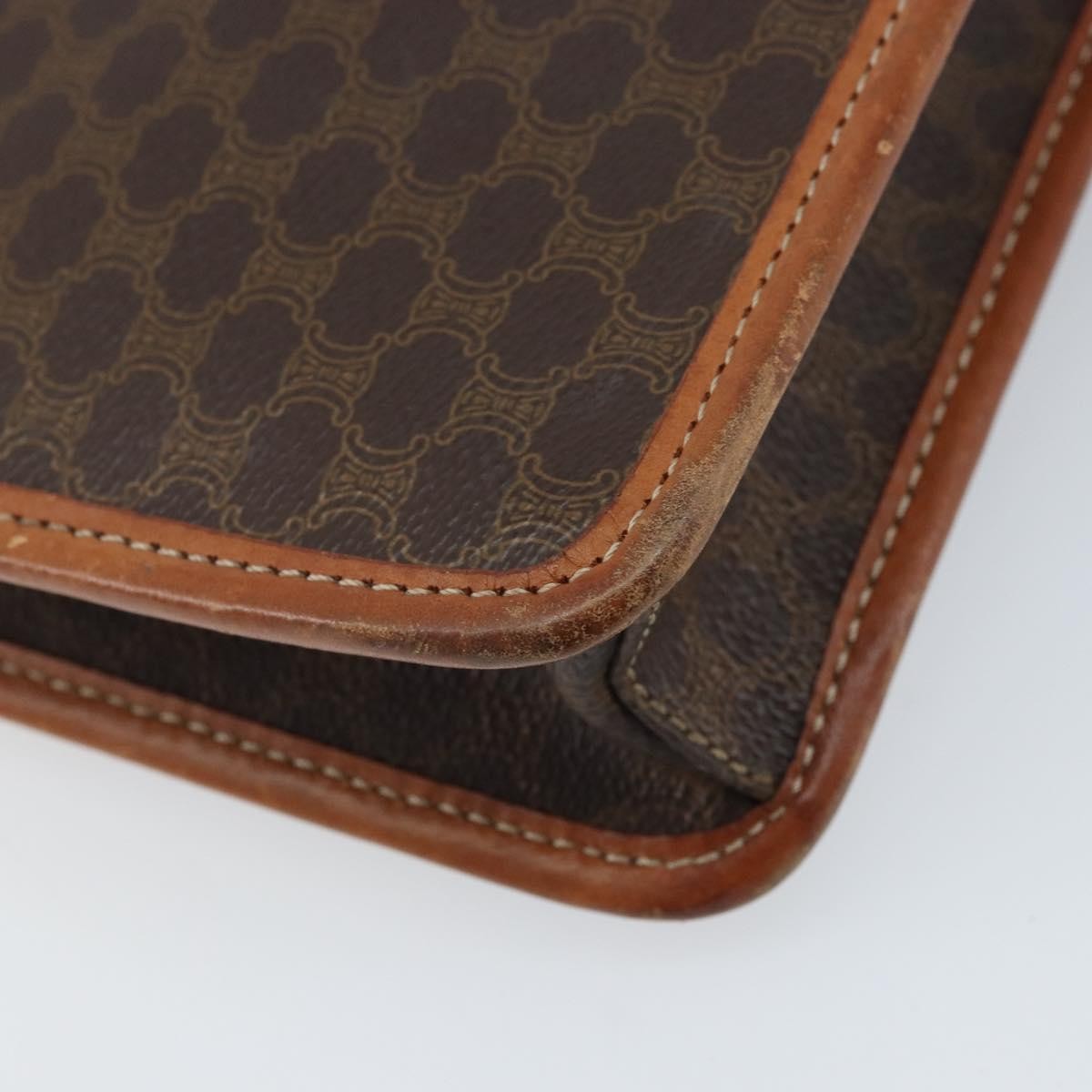 Celine Vintage Macadam Circle Logo Canvas And Leather Brown Canvas Shoulder Bag Bag (Pre-Owned)