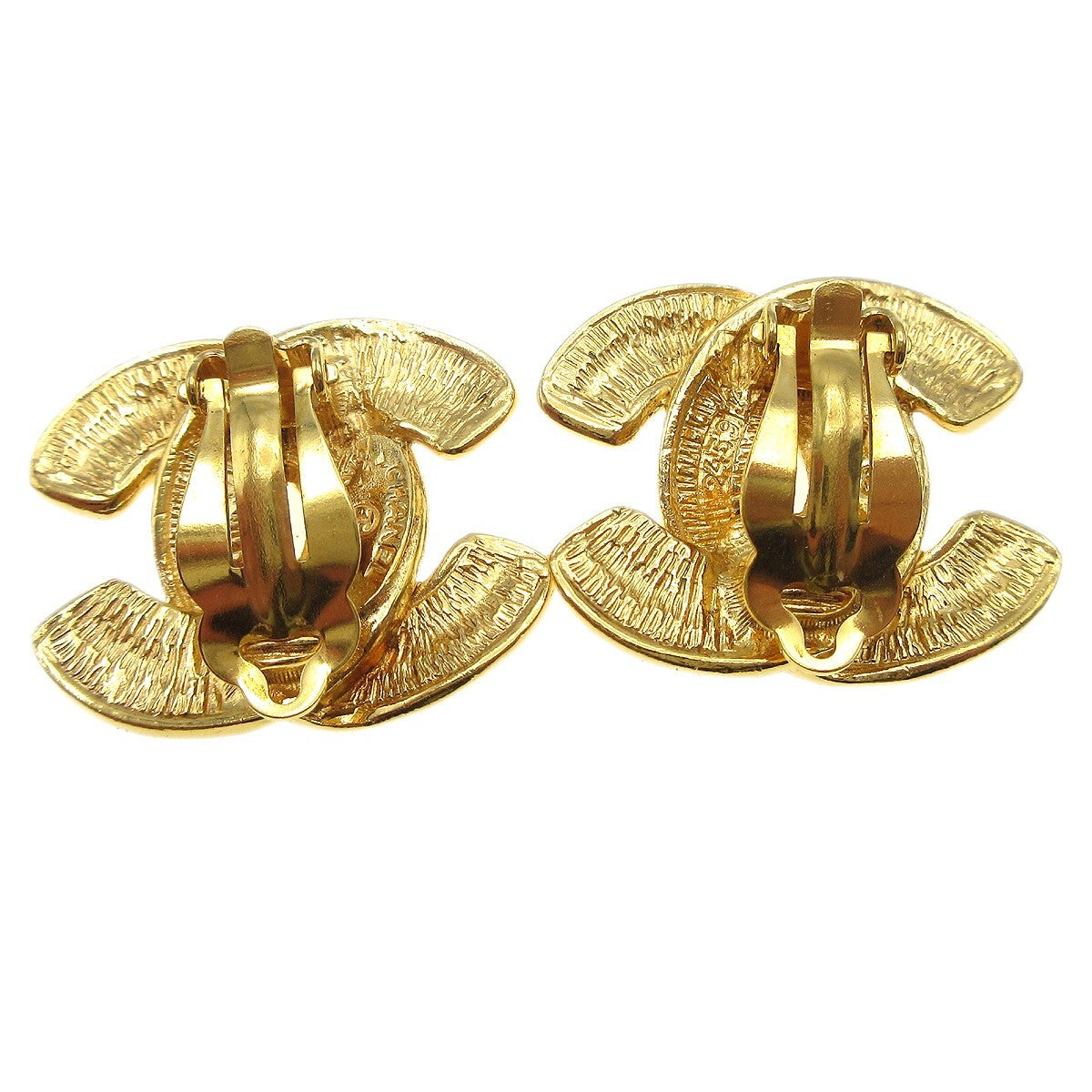 Chanel Cc Clip-On Metal Gold Gold_Plated Earrings Jewelry (Pre-Owned)