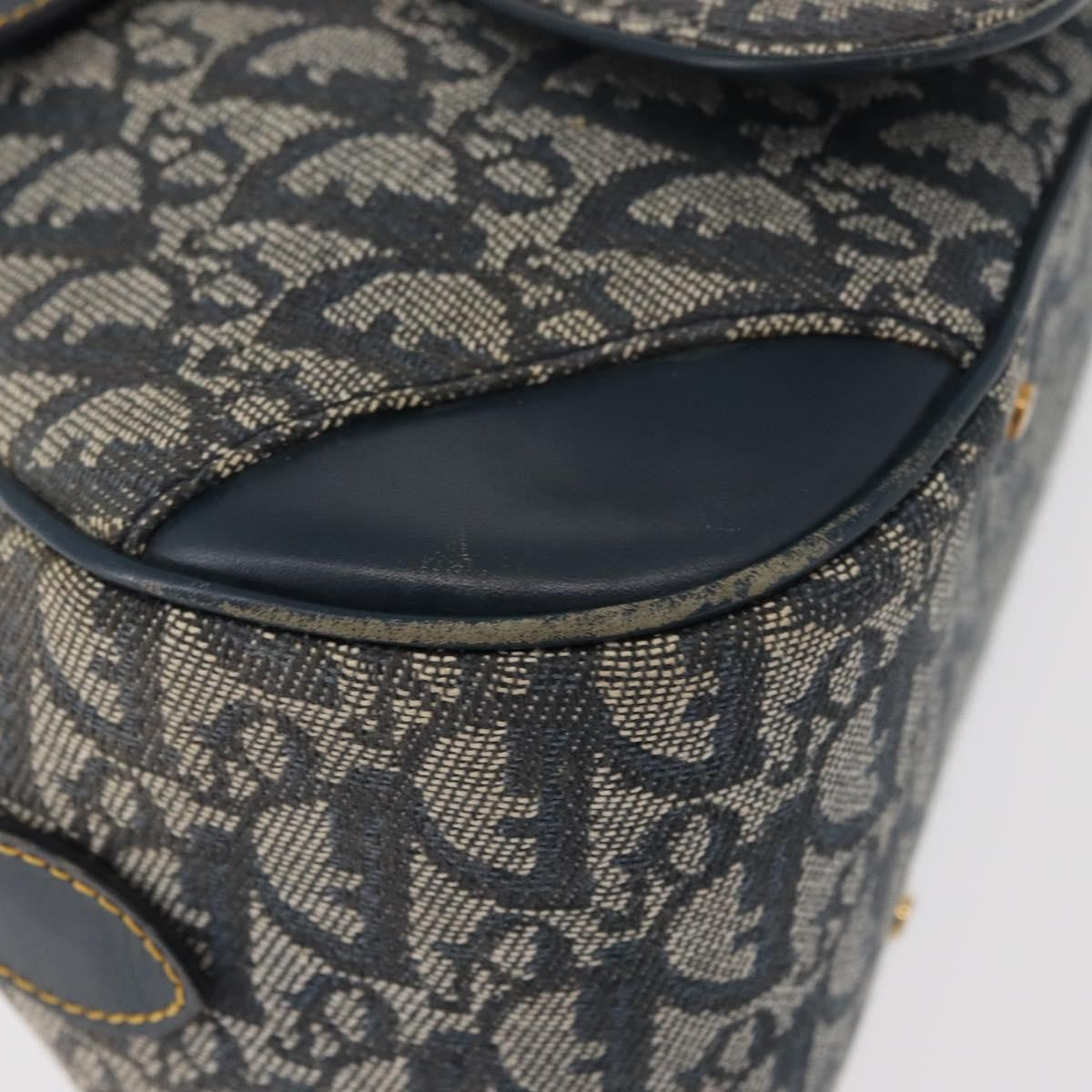 Christian Dior Vintage Saddle Bowler Diorissimo Canvas Navy Canvas Handbag (Pre-Owned)