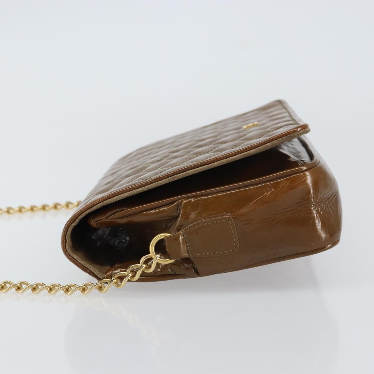Bally Vintage Chain Quilted Patent Leather Brown Patent_Leather Shoulder Bag Bag (Pre-Owned)