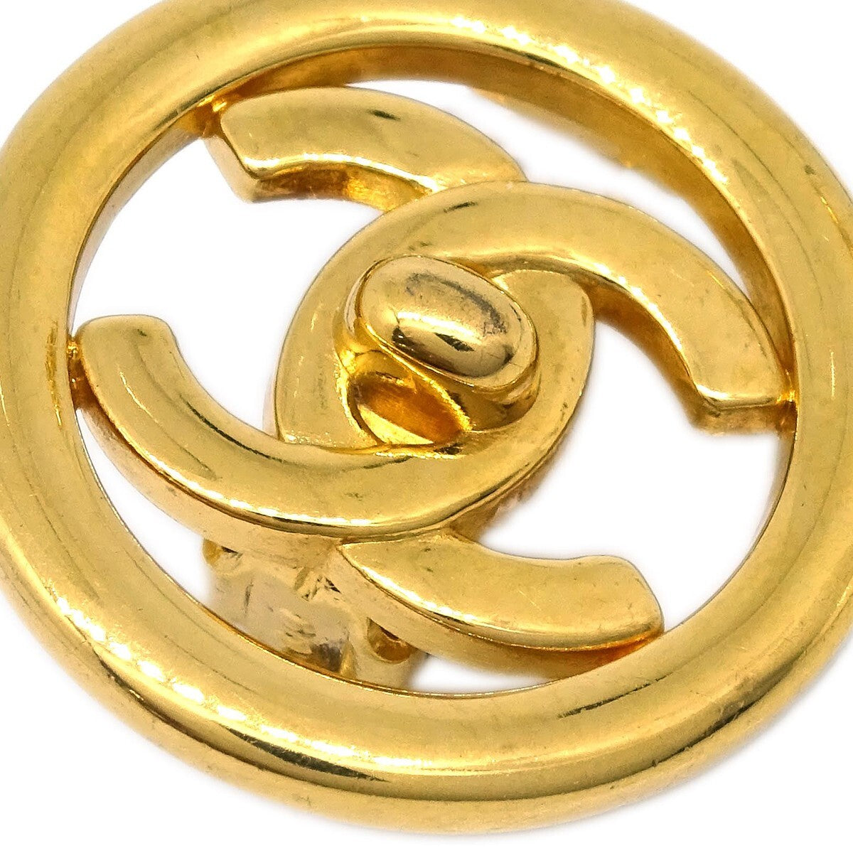 Chanel Cc Round Metal Gold Gold_Plated Earrings Jewelry (Pre-Owned)