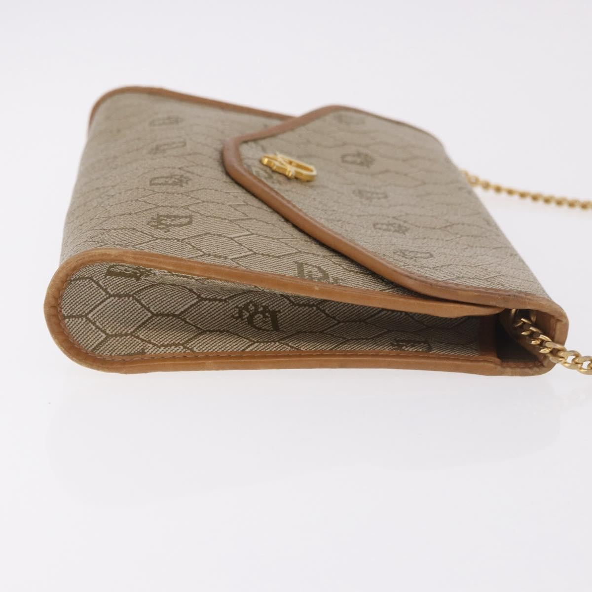 Christian Dior Vintage Honeycomb Chain Canvas Beige Canvas Shoulder Bag Bag (Pre-Owned)