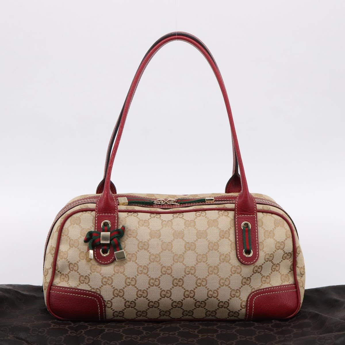 Gucci Princy Boston Gg Canvas Beige Canvas Handbag (Pre-Owned)