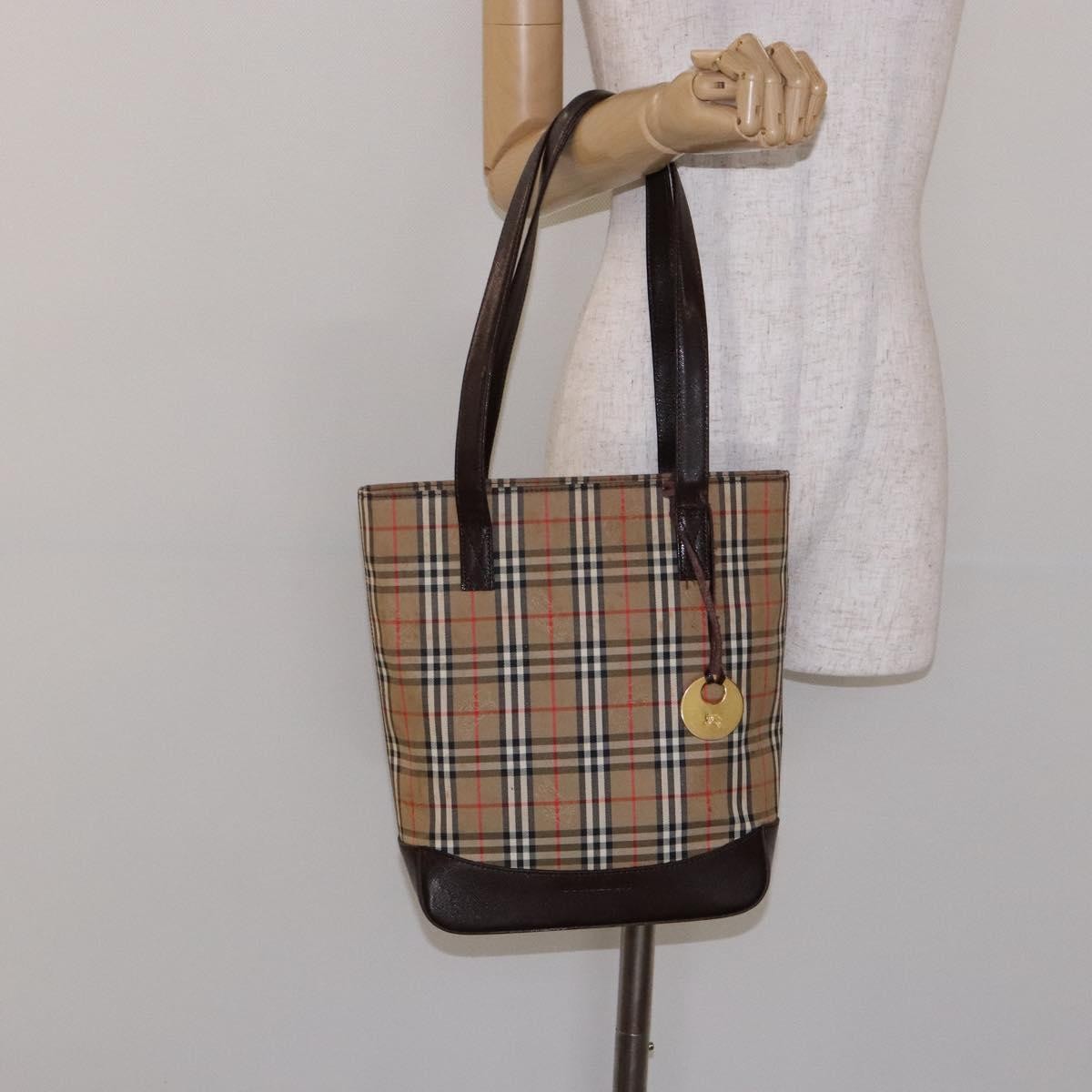 Burberry Nova Check Tote Canvas Check Pattern Beige Canvas Bag (Pre-Owned)