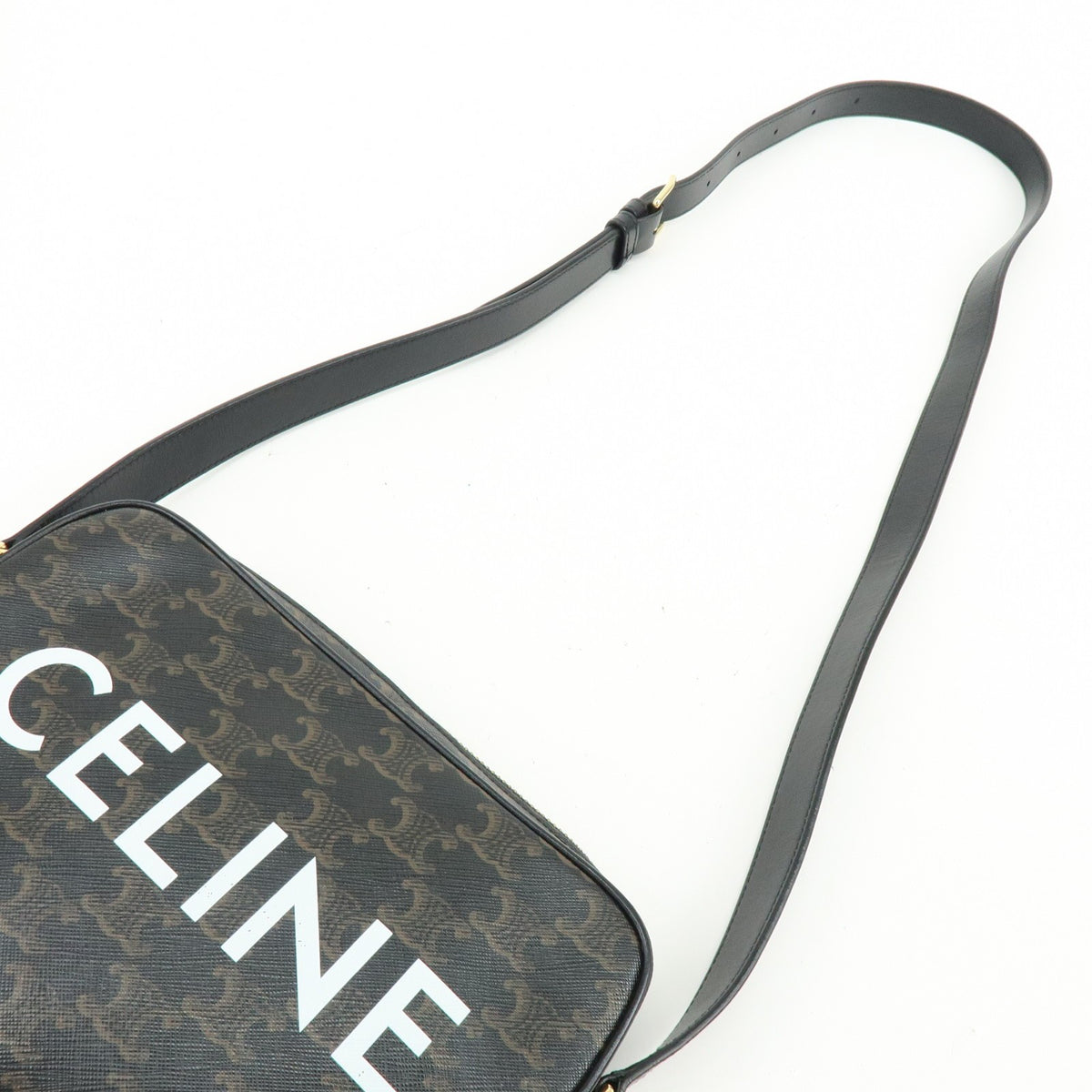 Celine Logo Messenger Triomphe Coated Canvas Brown Canvas Handbag (Pre-Owned)
