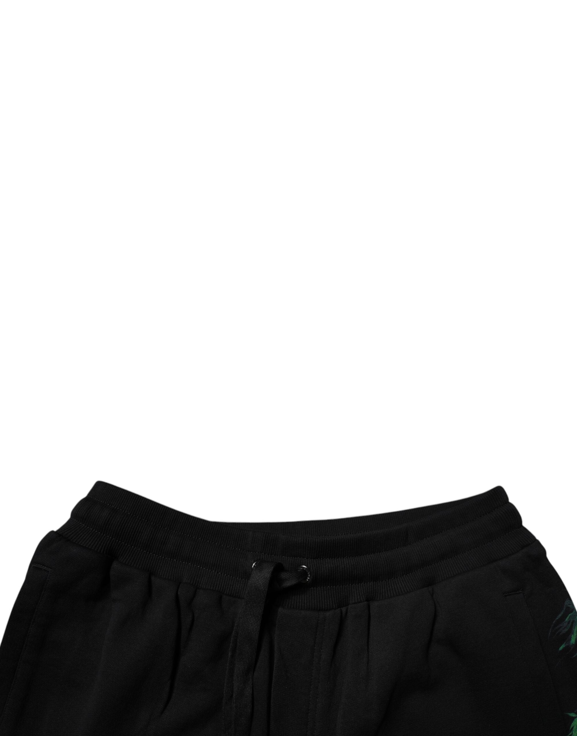 Dolce & Gabbana Black Cotton Logo Floral Print Bermuda Men's Shorts
