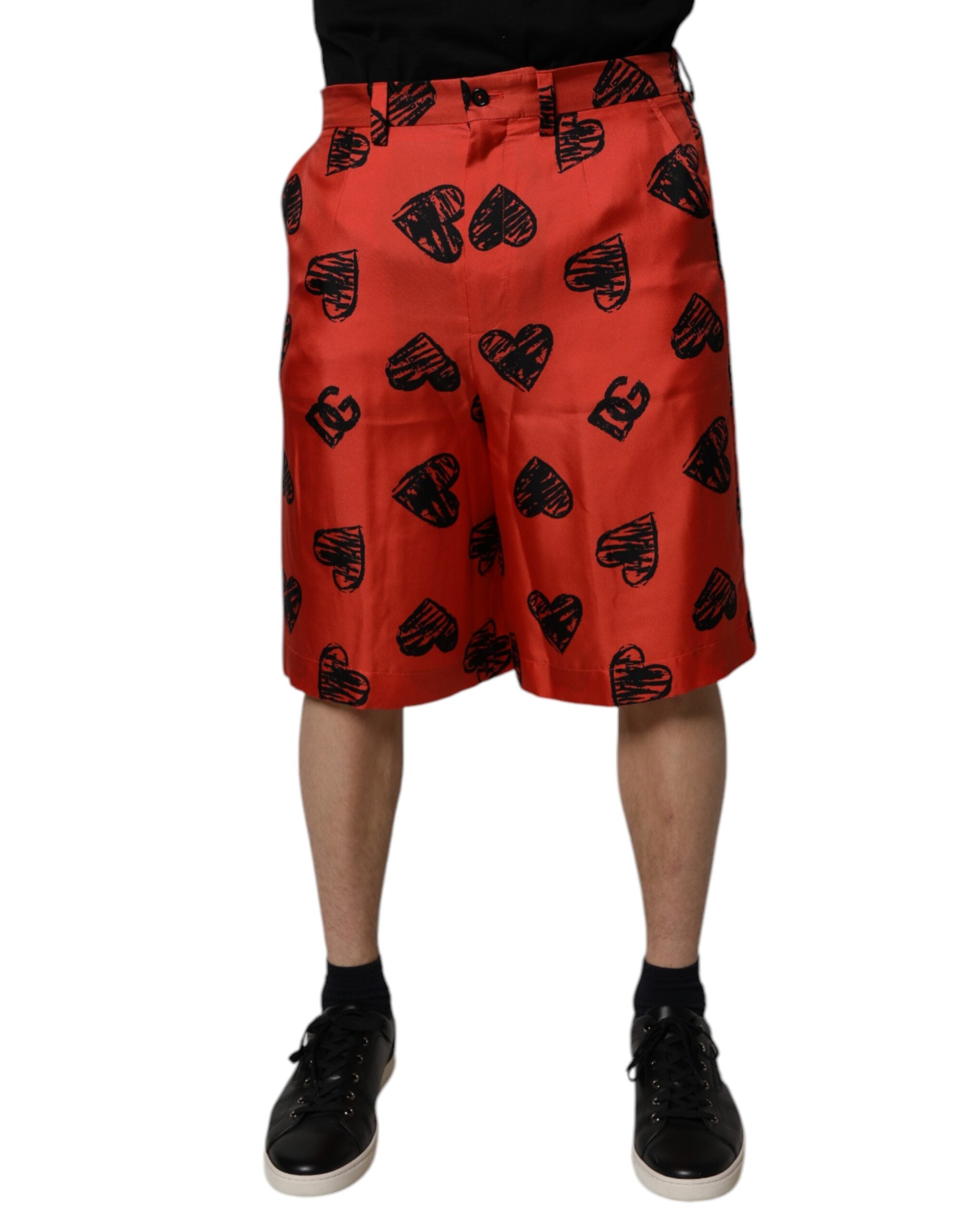 Dolce & Gabbana Orange Silk Heart Print Bermuda Men's Shorts (Pre-Owned)