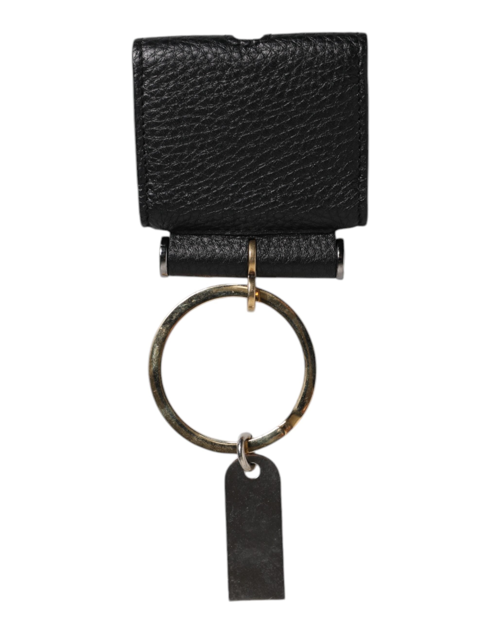 Dolce & Gabbana Black Leather Strap Gold Metal Logo Plaque Airpods Men's Case