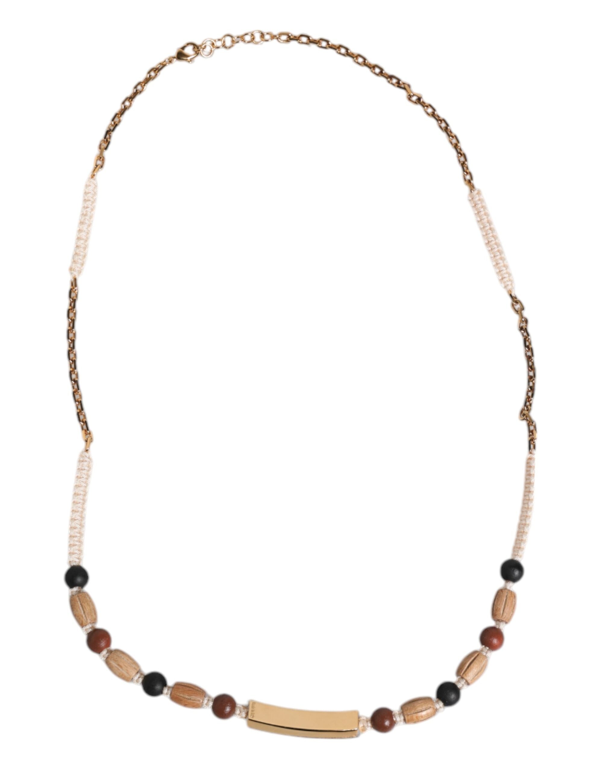 Dolce & Gabbana Black Gold Wooden Beaded Logo Pendant Men's Necklace