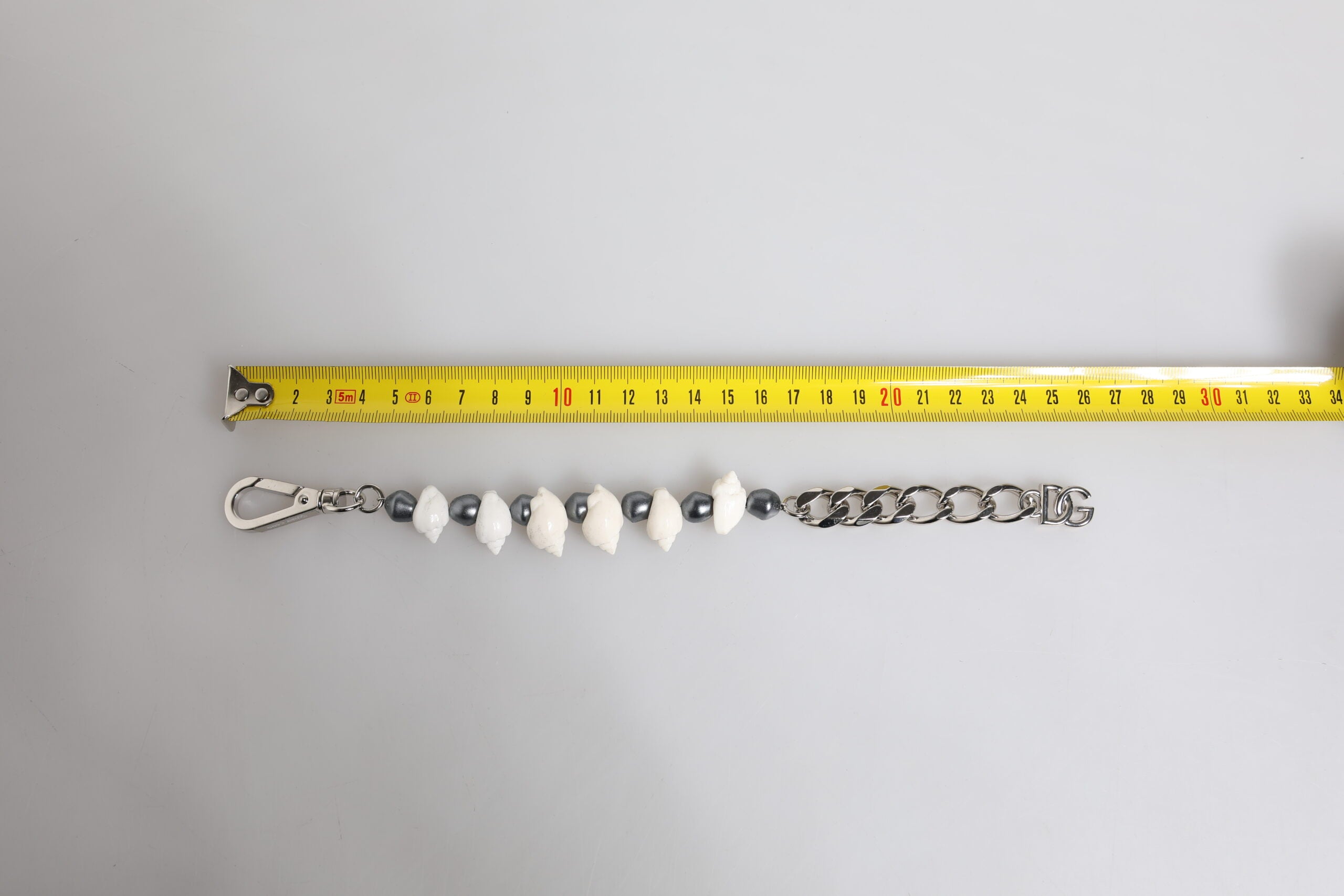 Dolce & Gabbana Silver Tone Brass Beaded Shell DG Logo Pendant Men's Bracelet