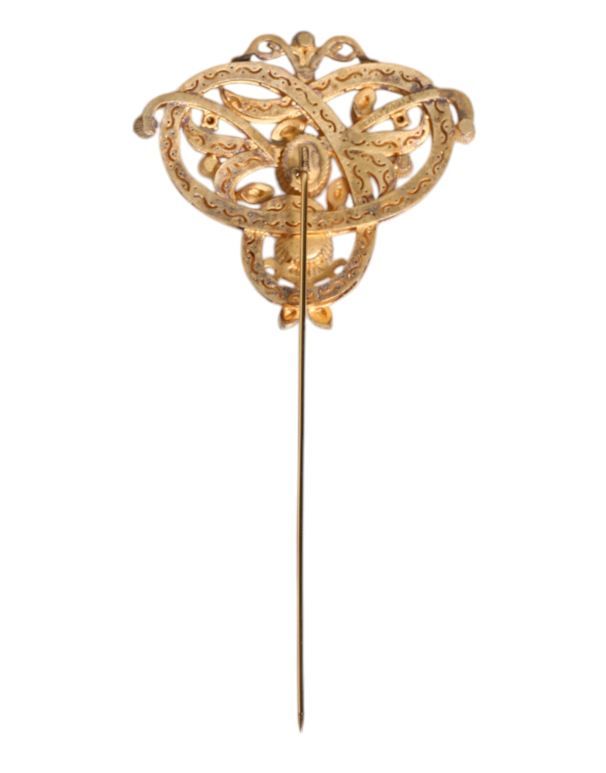 Dolce & Gabbana Gold Tone Red Crystal Embellish 925 Sterling Silver Men's Pin