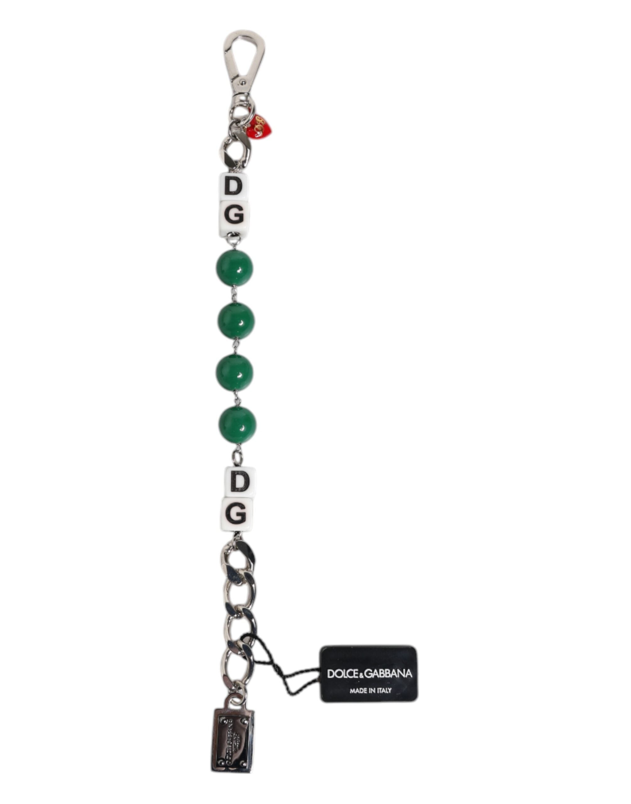 Dolce & Gabbana Silver Tone Brass Bead Dice Logo Embellish Charm Women's Bracelet