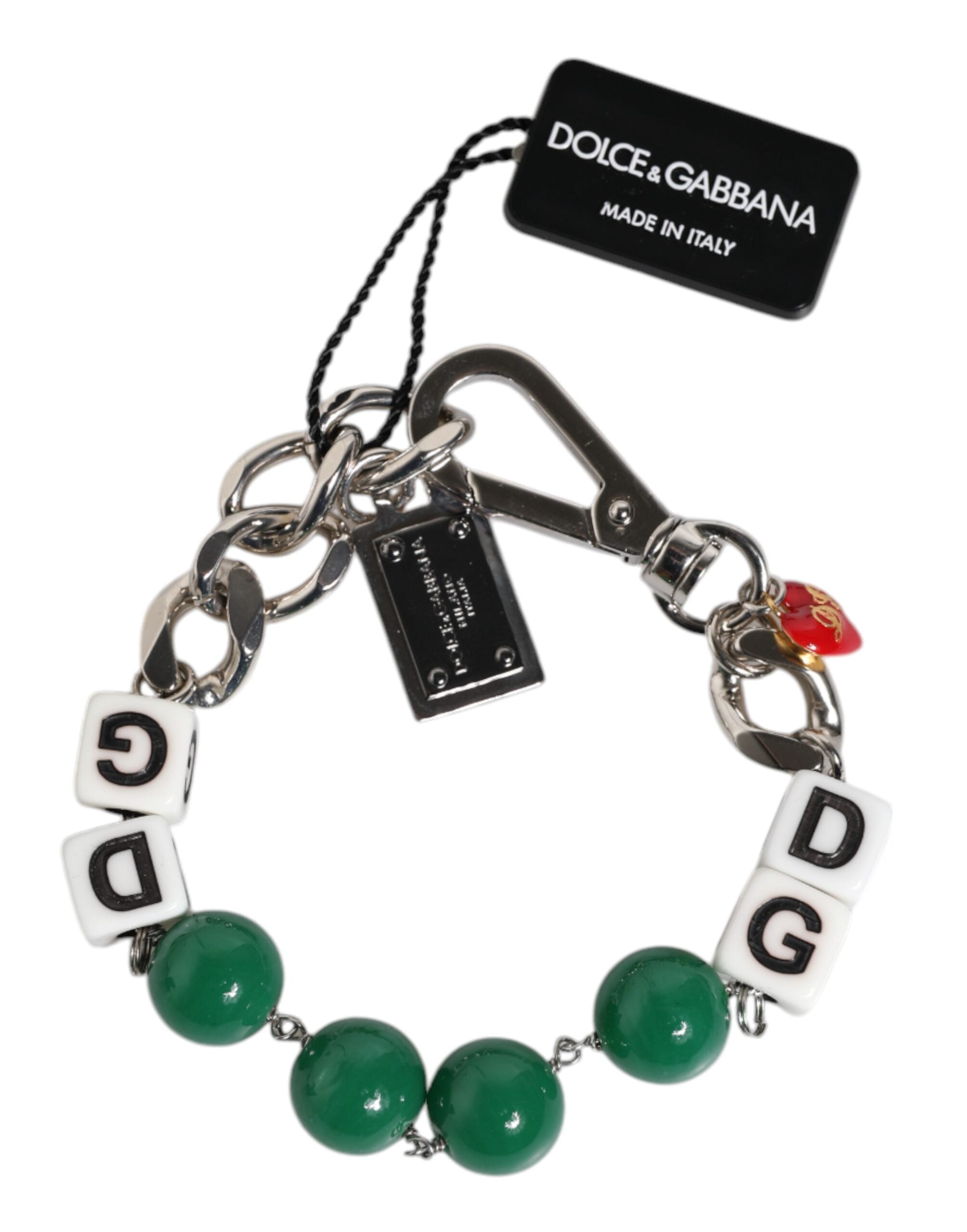 Dolce & Gabbana Silver Tone Brass Bead Dice Logo Embellish Charm Women's Bracelet