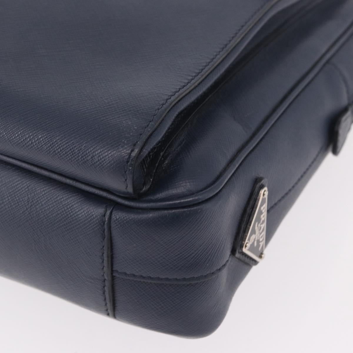 Prada Briefcase Leather Blue Leather Briefcase Bag (Pre-Owned)