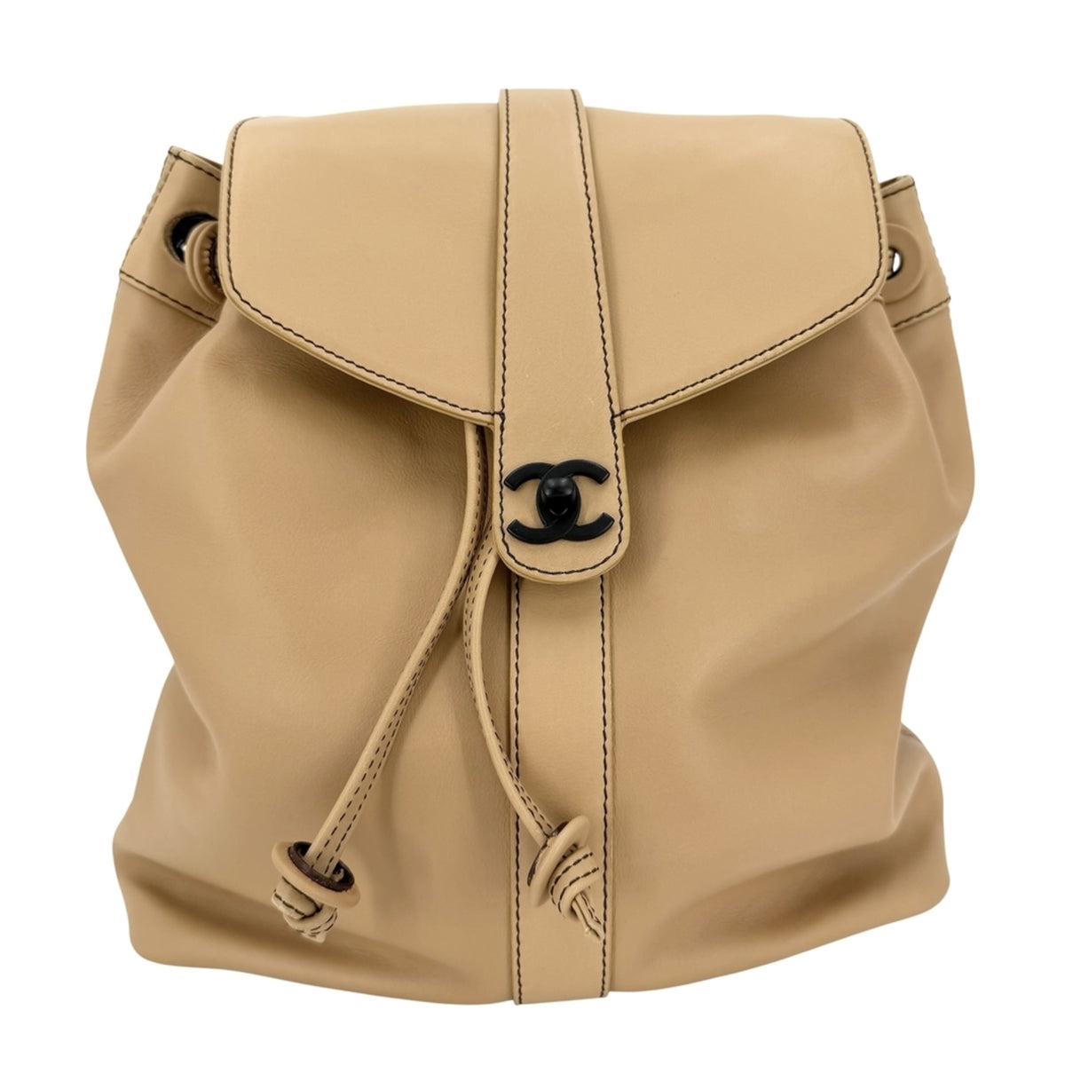 Chanel Vintage Cc Turnlock Leather Beige Leather Backpack Bag (Pre-Owned)