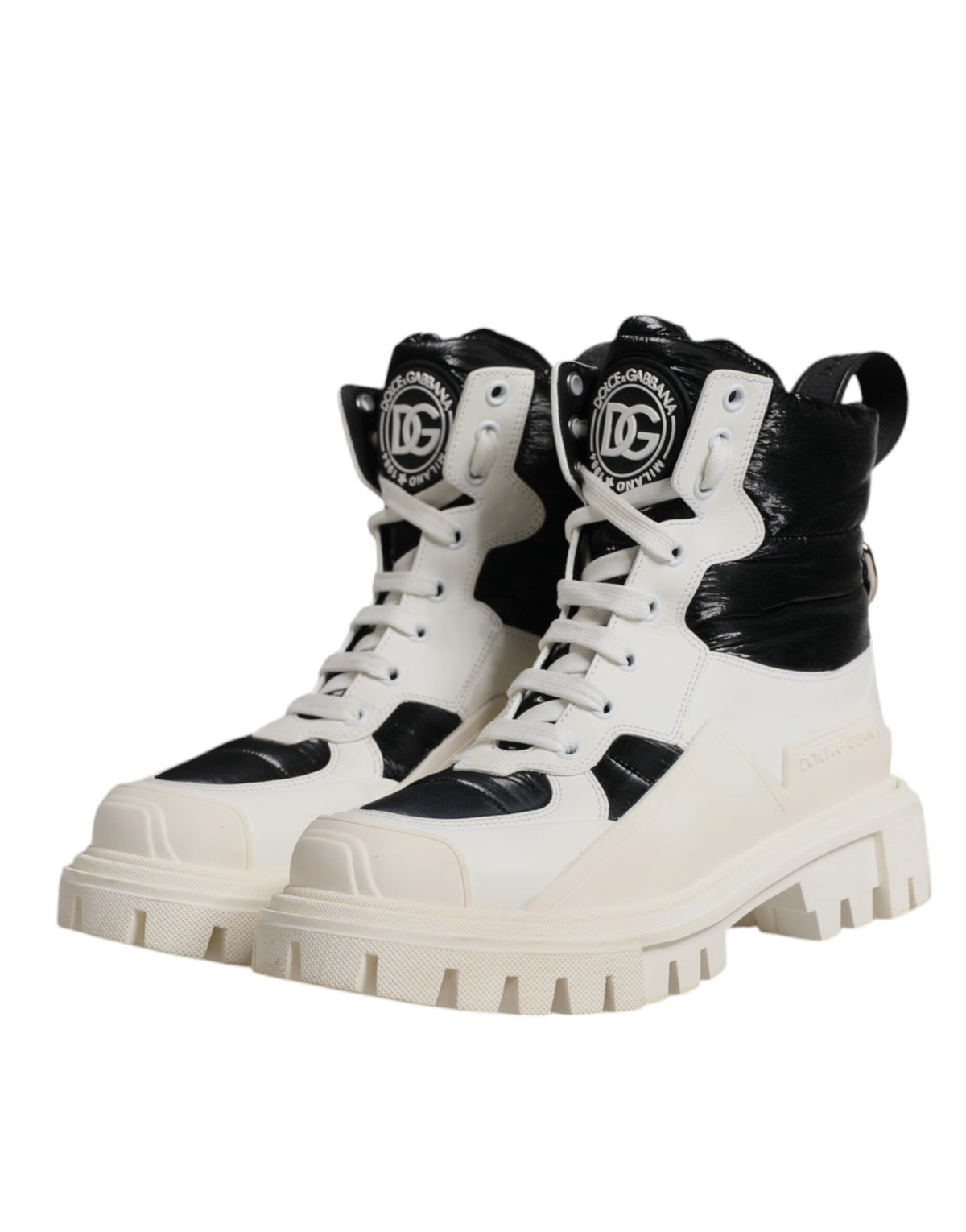 Dolce & Gabbana White Padded Mid Calf Lace Up Boots Women's Shoes (Pre-Owned)