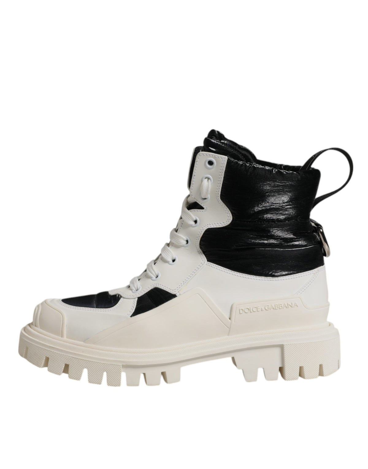 Dolce & Gabbana White Padded Mid Calf Lace Up Boots Women's Shoes (Pre-Owned)