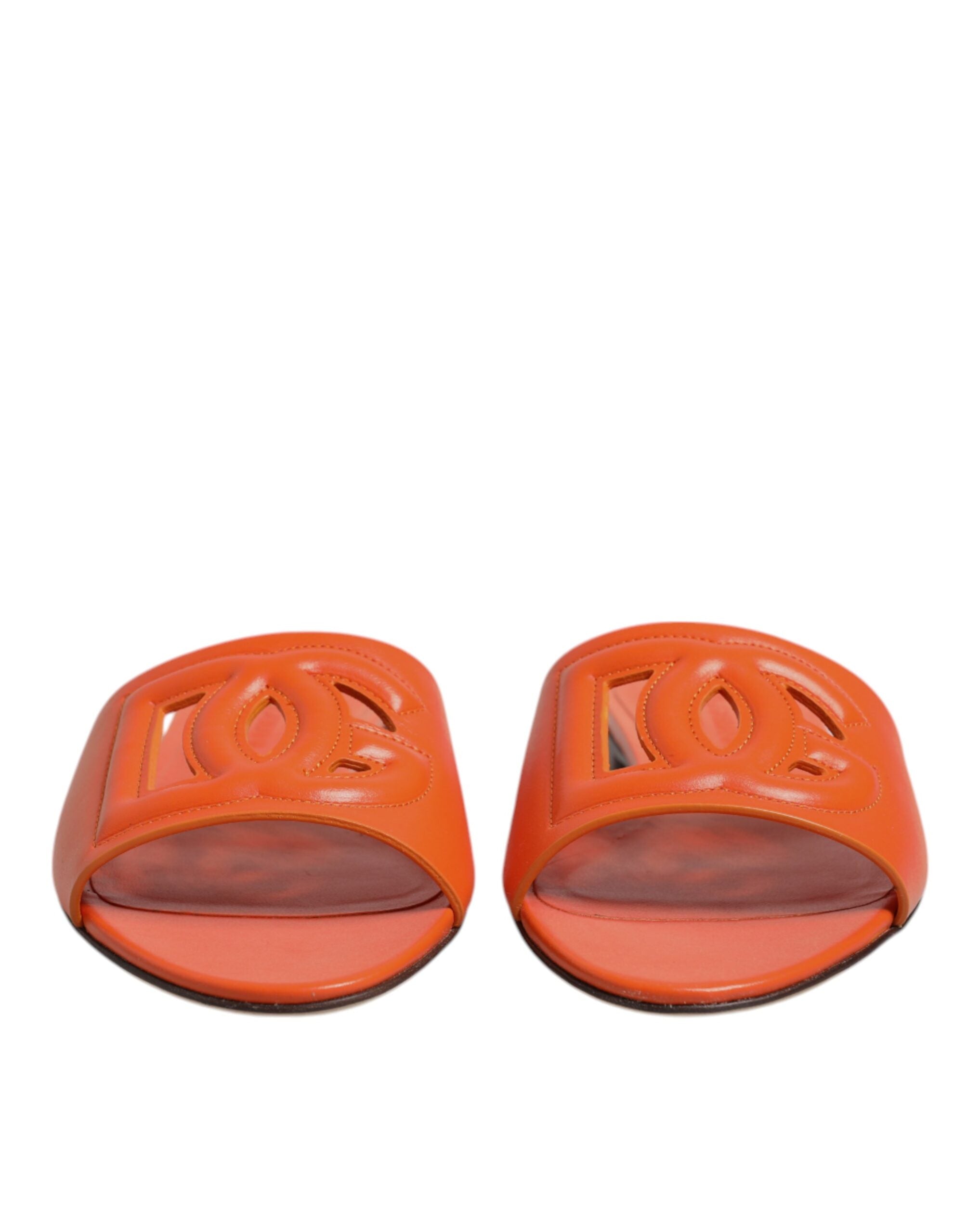 Dolce & Gabbana Orange Leather Logo Flats Sandals Women's Shoes (Pre-Owned)