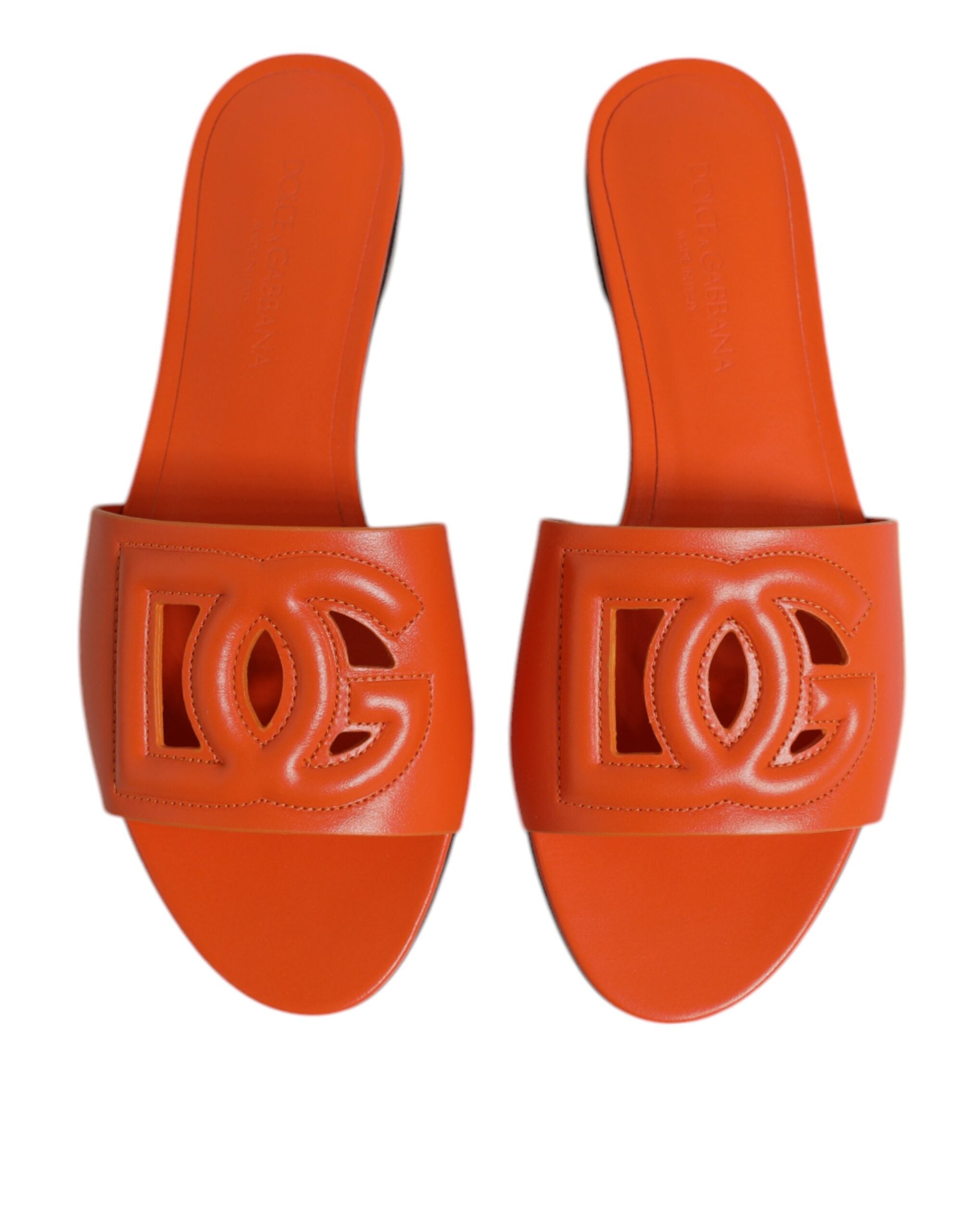 Dolce & Gabbana Orange Leather Logo Flats Sandals Women's Shoes (Pre-Owned)