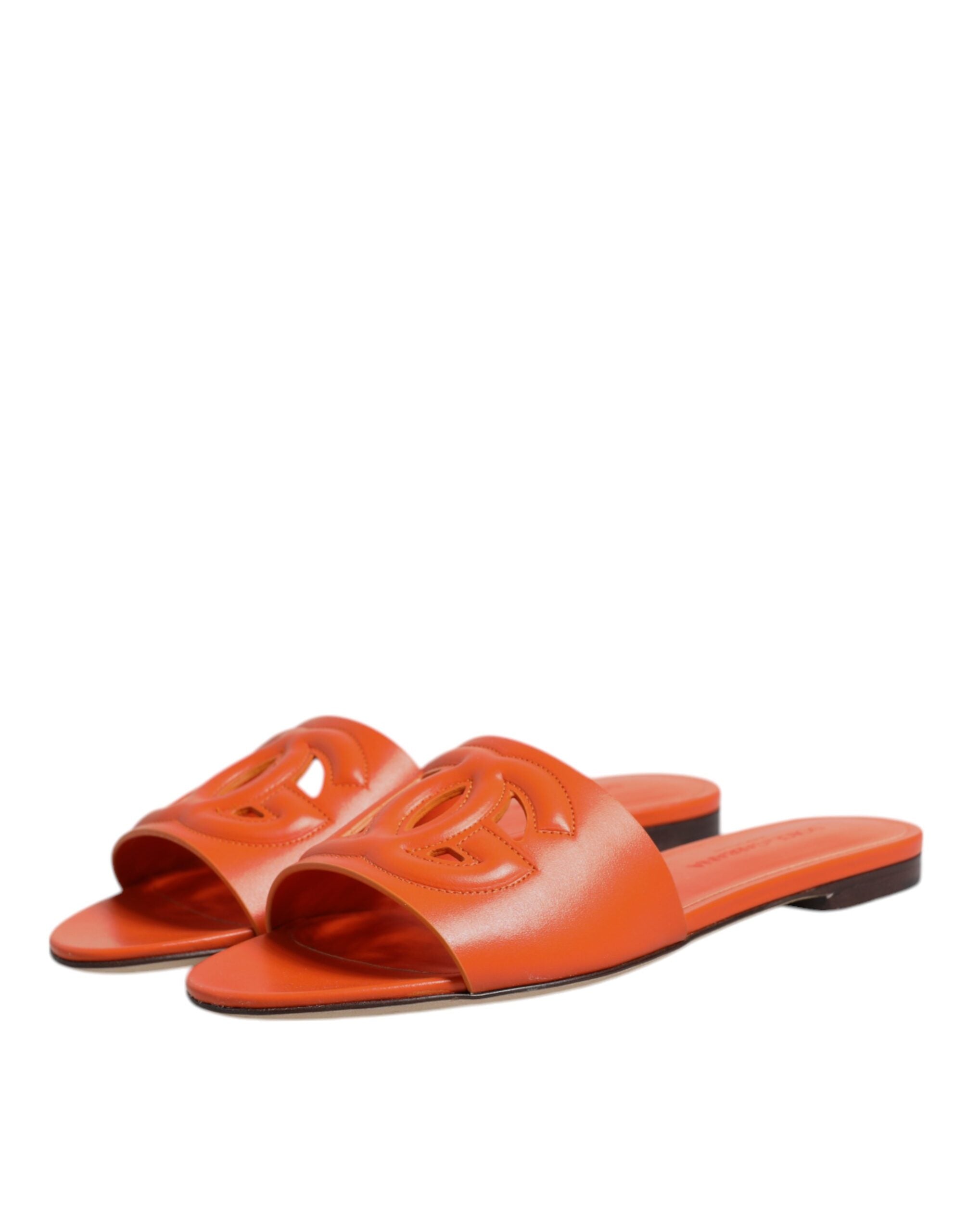 Dolce & Gabbana Orange Leather Logo Flats Sandals Women's Shoes (Pre-Owned)