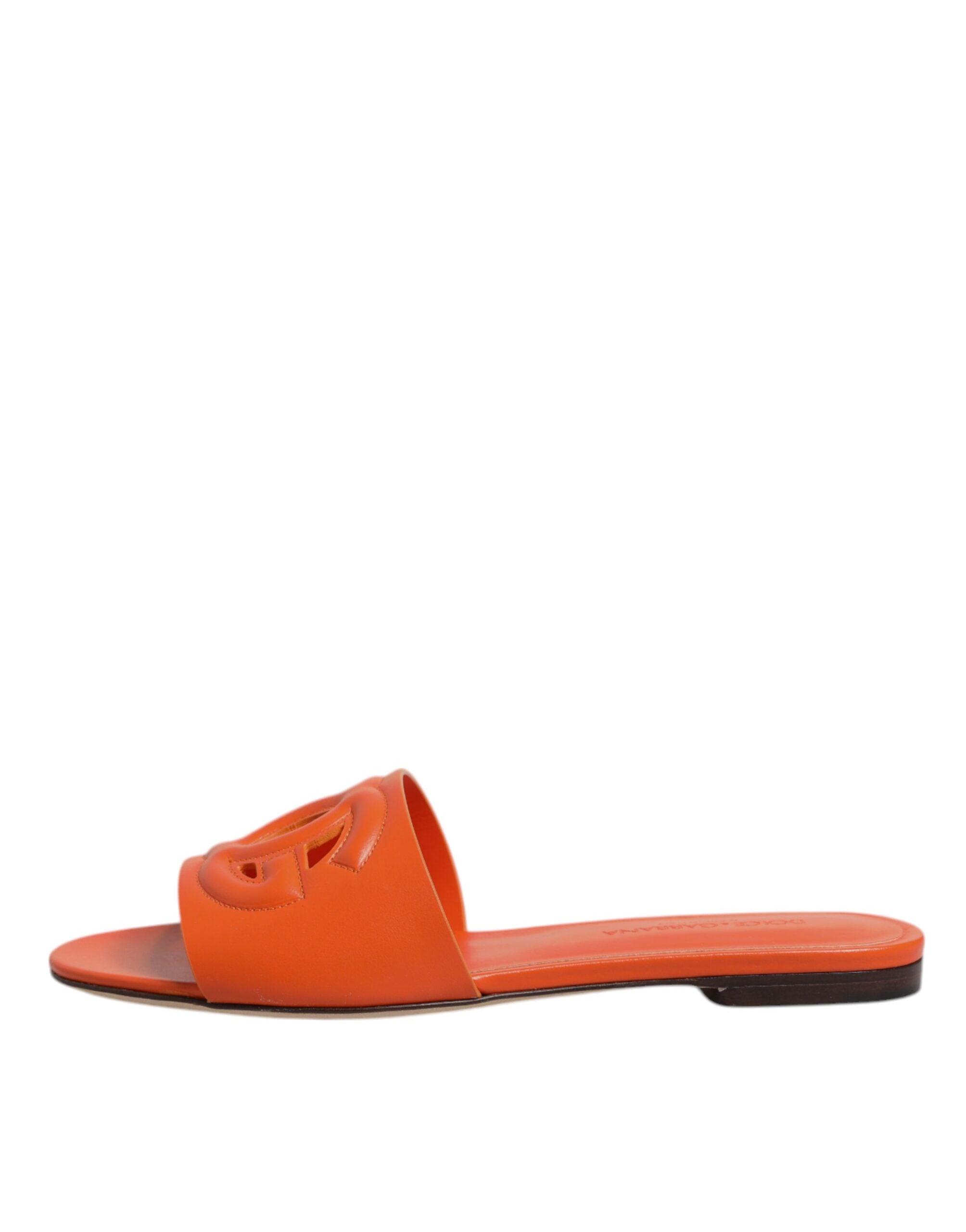 Dolce & Gabbana Orange Leather Logo Flats Sandals Women's Shoes (Pre-Owned)