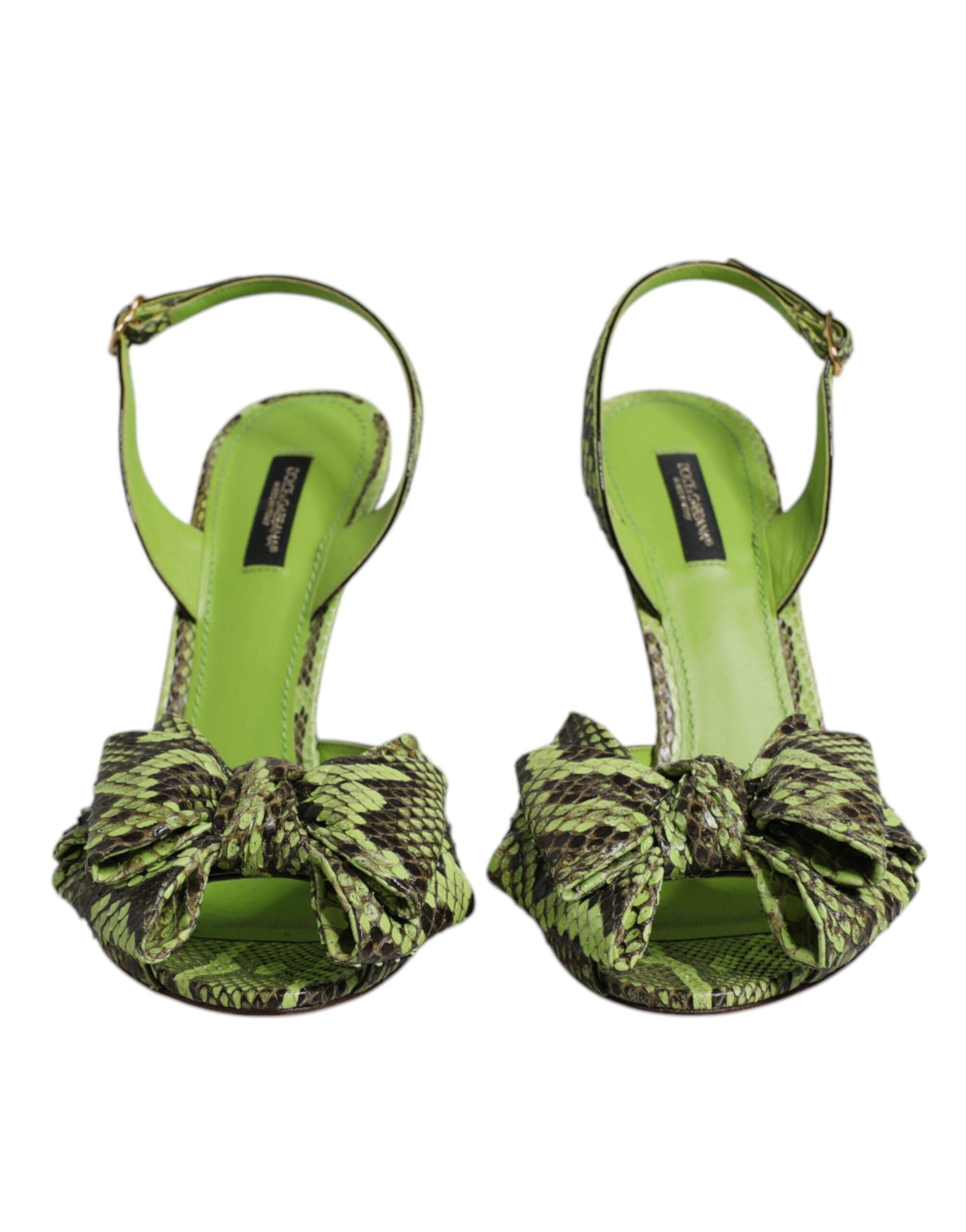 Dolce & Gabbana Green Python Leather Heels Sandals Women's Shoes