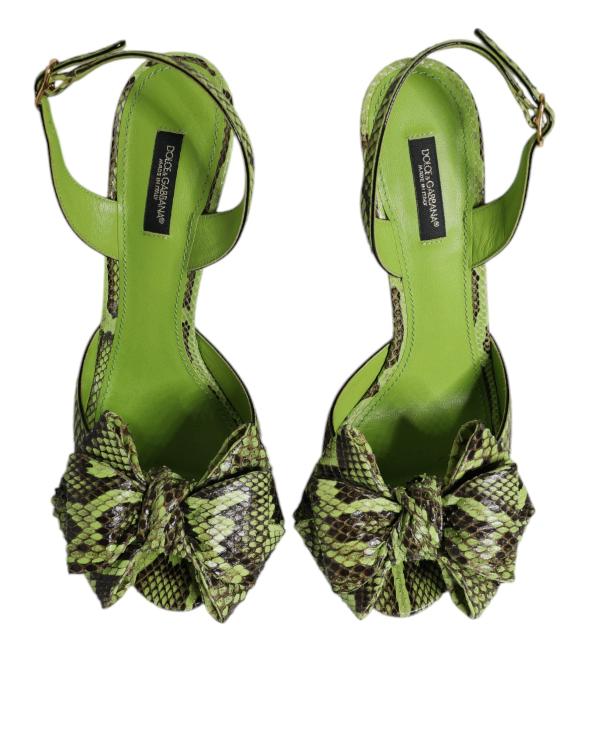 Dolce & Gabbana Green Python Leather Heels Sandals Women's Shoes