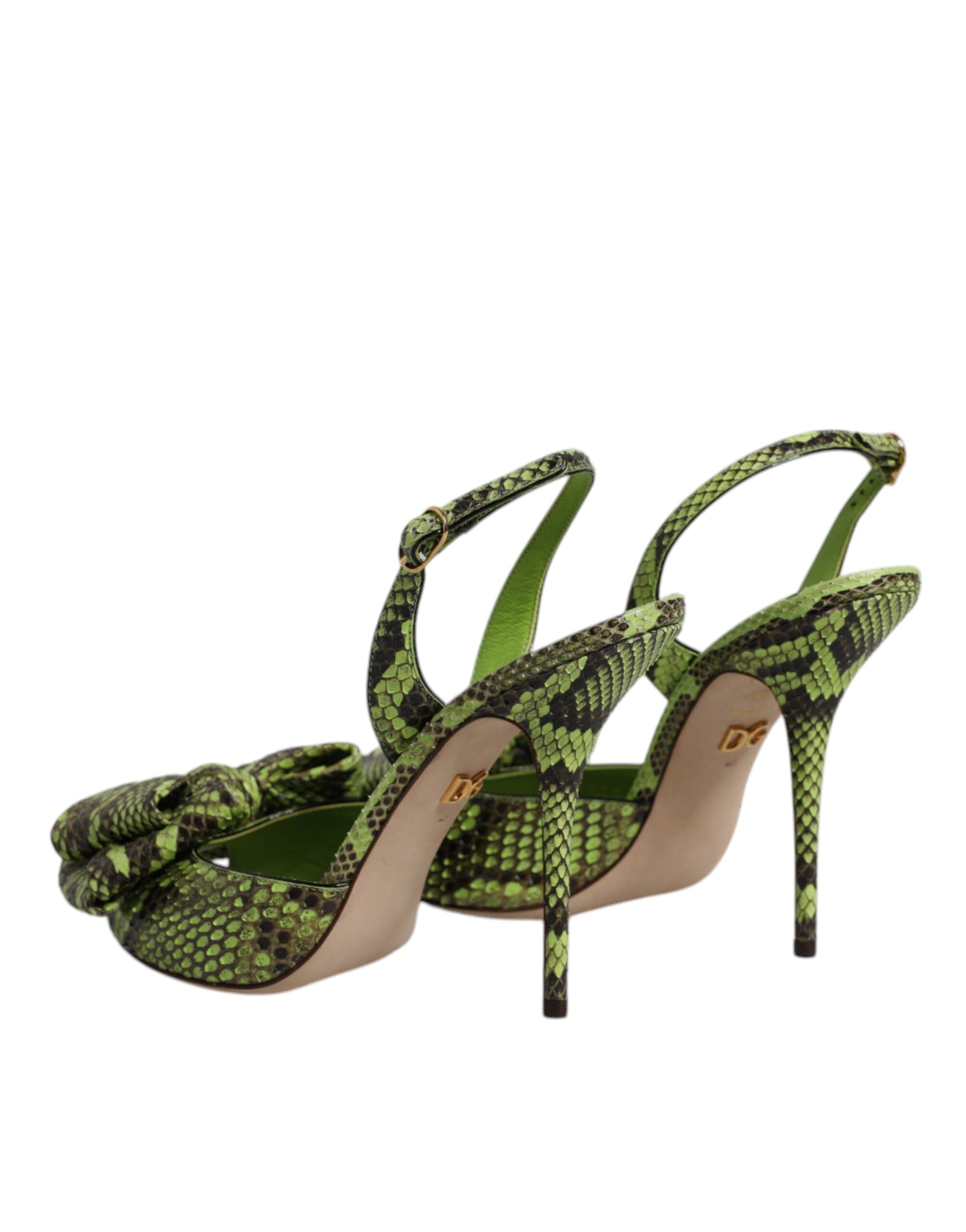 Dolce & Gabbana Green Python Leather Heels Sandals Women's Shoes
