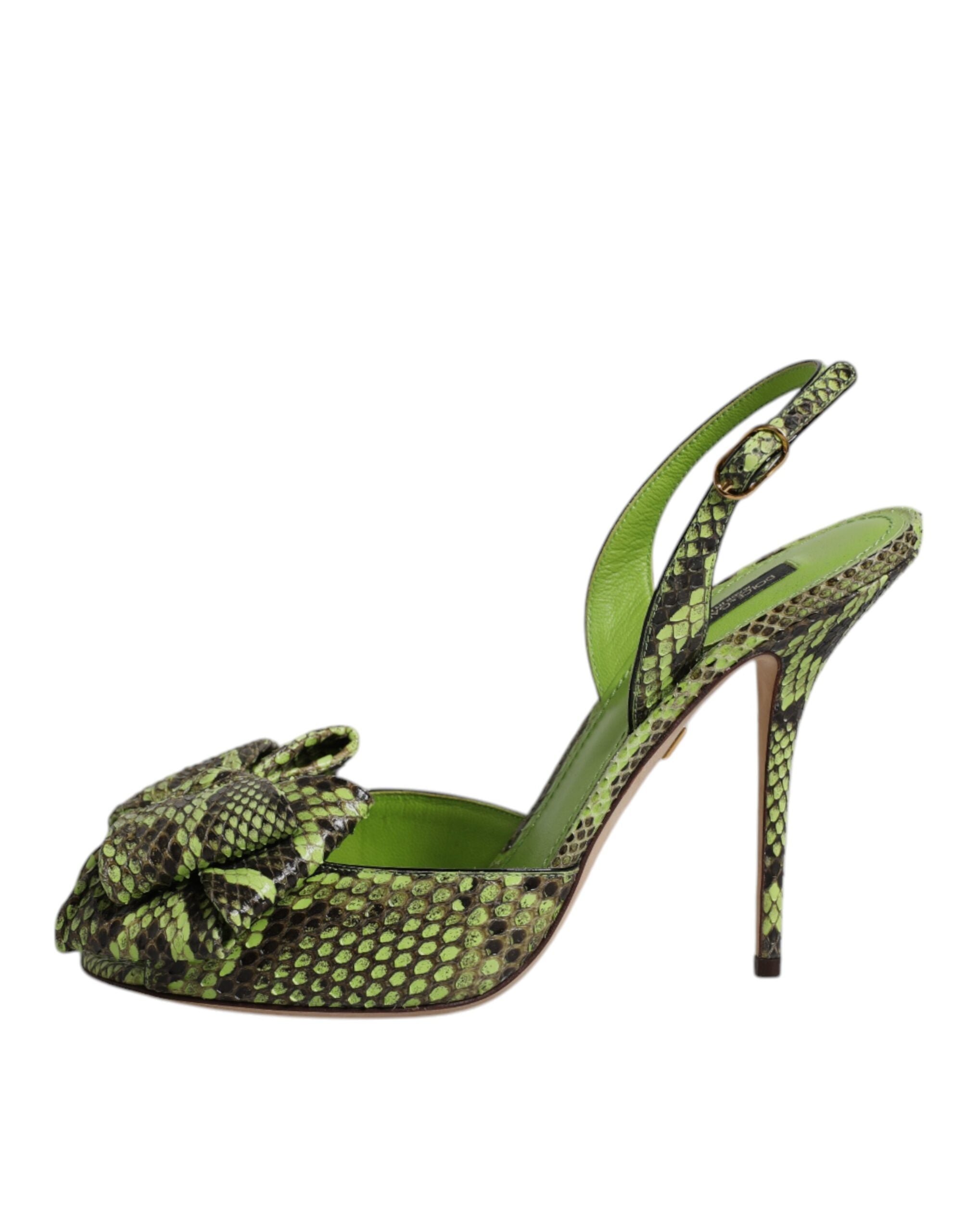 Dolce & Gabbana Green Python Leather Heels Sandals Women's Shoes