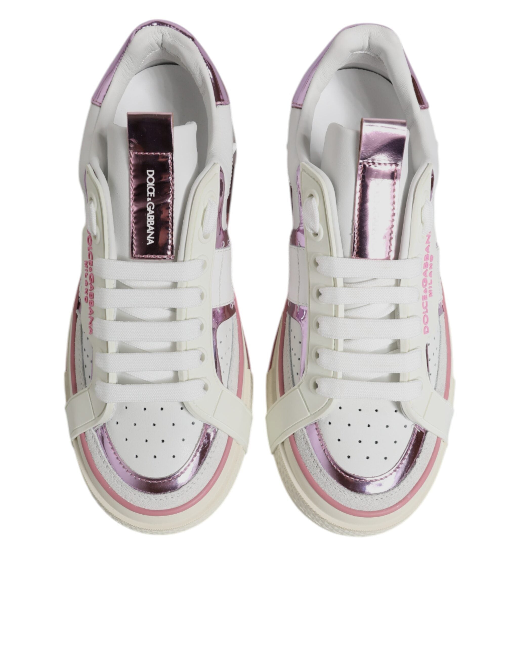 Dolce & Gabbana White Pink Leather Low Top Sneakers Women's Shoes (Pre-Owned)