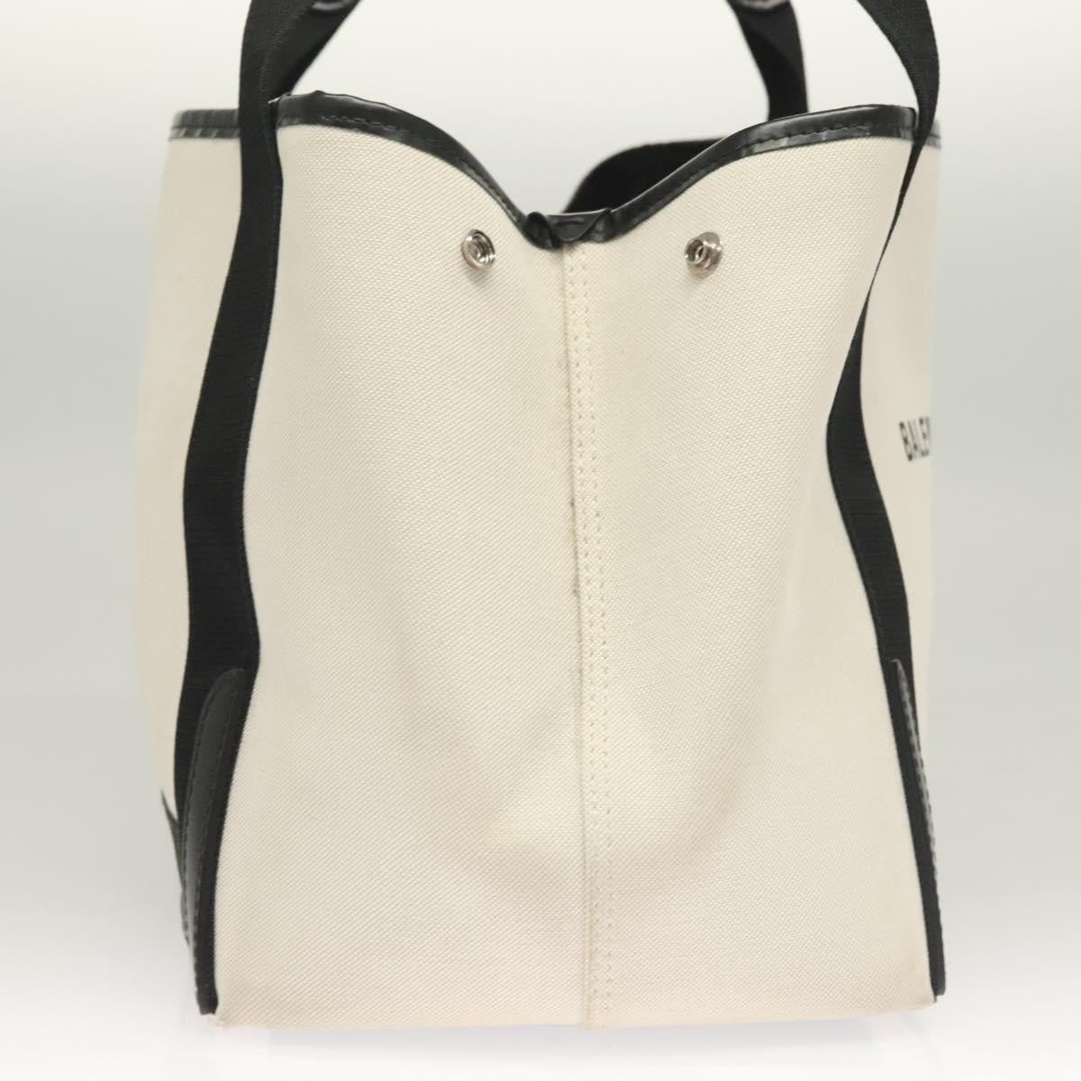 Balenciaga Navy Cabas Canvas With Leather White Canvas Tote Bag Bag (Pre-Owned)
